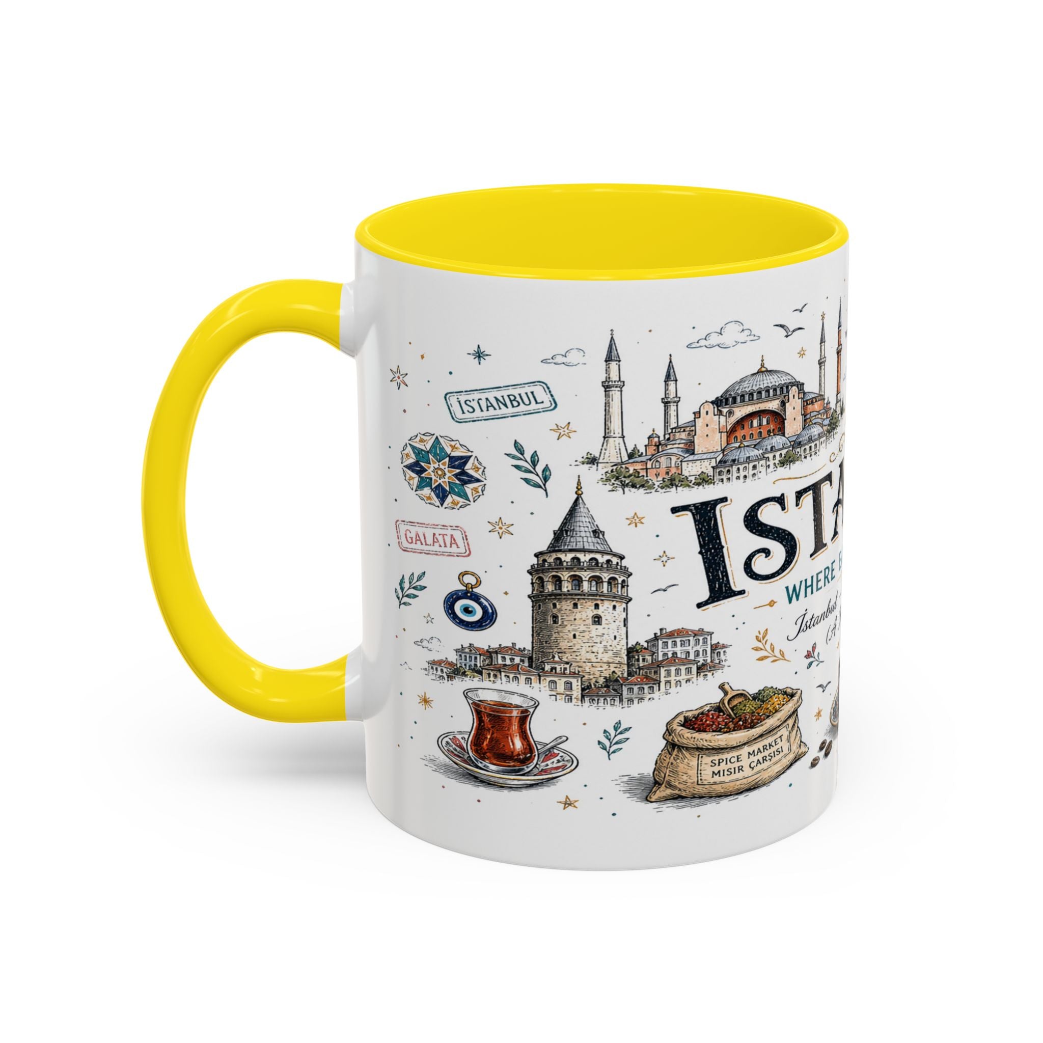 Istanbul Coffee Mug | Turkey Souvenir Travel Gift | Accent Color Ceramic 11oz 15oz