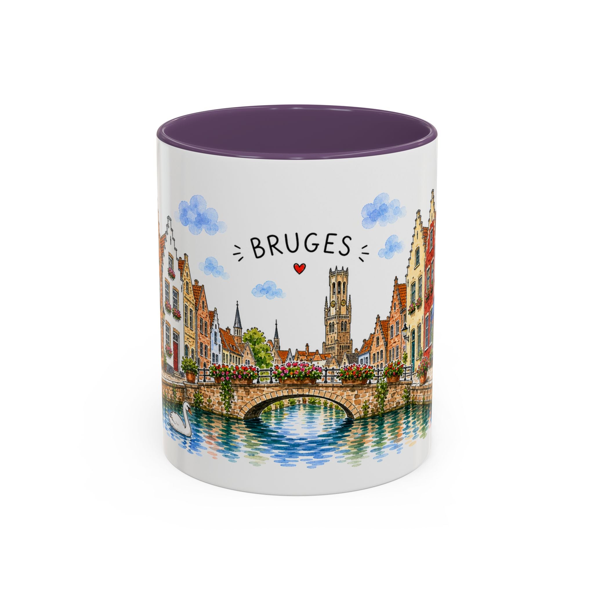 Bruges Illustrated Travel Mug | Belgium Souvenir Accent Coffee Mug | 11oz 15oz Ceramic Cup