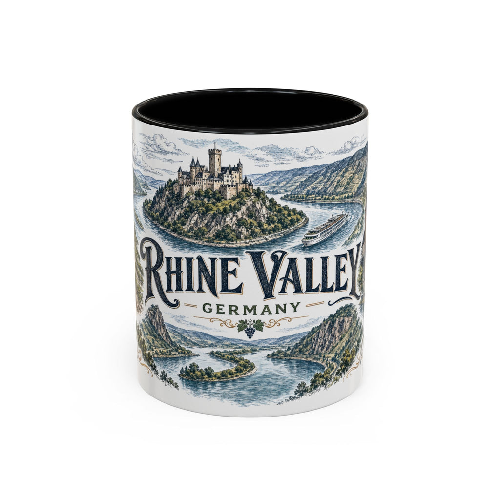 Rhine Valley Mug, Germany Travel Souvenir, Bucket List Gift, Accent Ceramic Coffee Mug 11oz 15oz