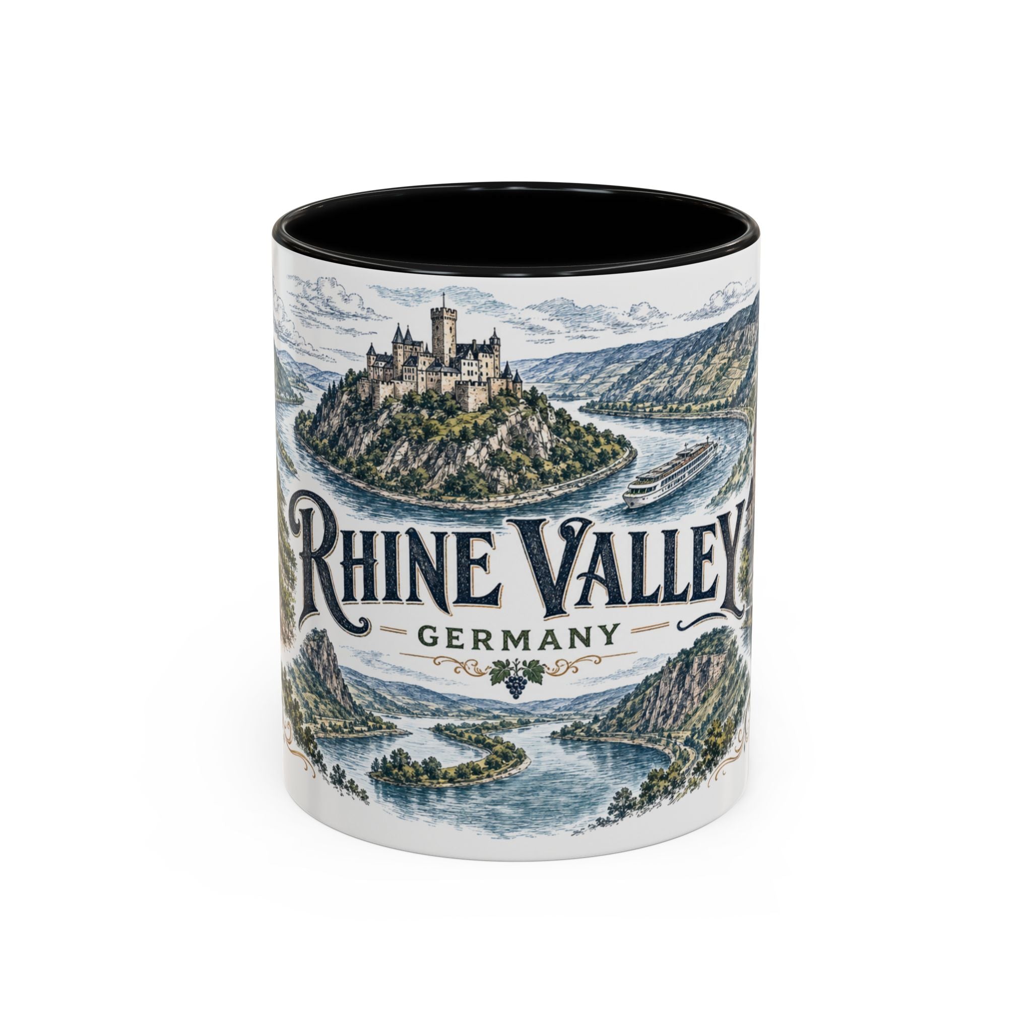 Rhine Valley Mug, Germany Travel Souvenir, Bucket List Gift, Accent Ceramic Coffee Mug 11oz 15oz