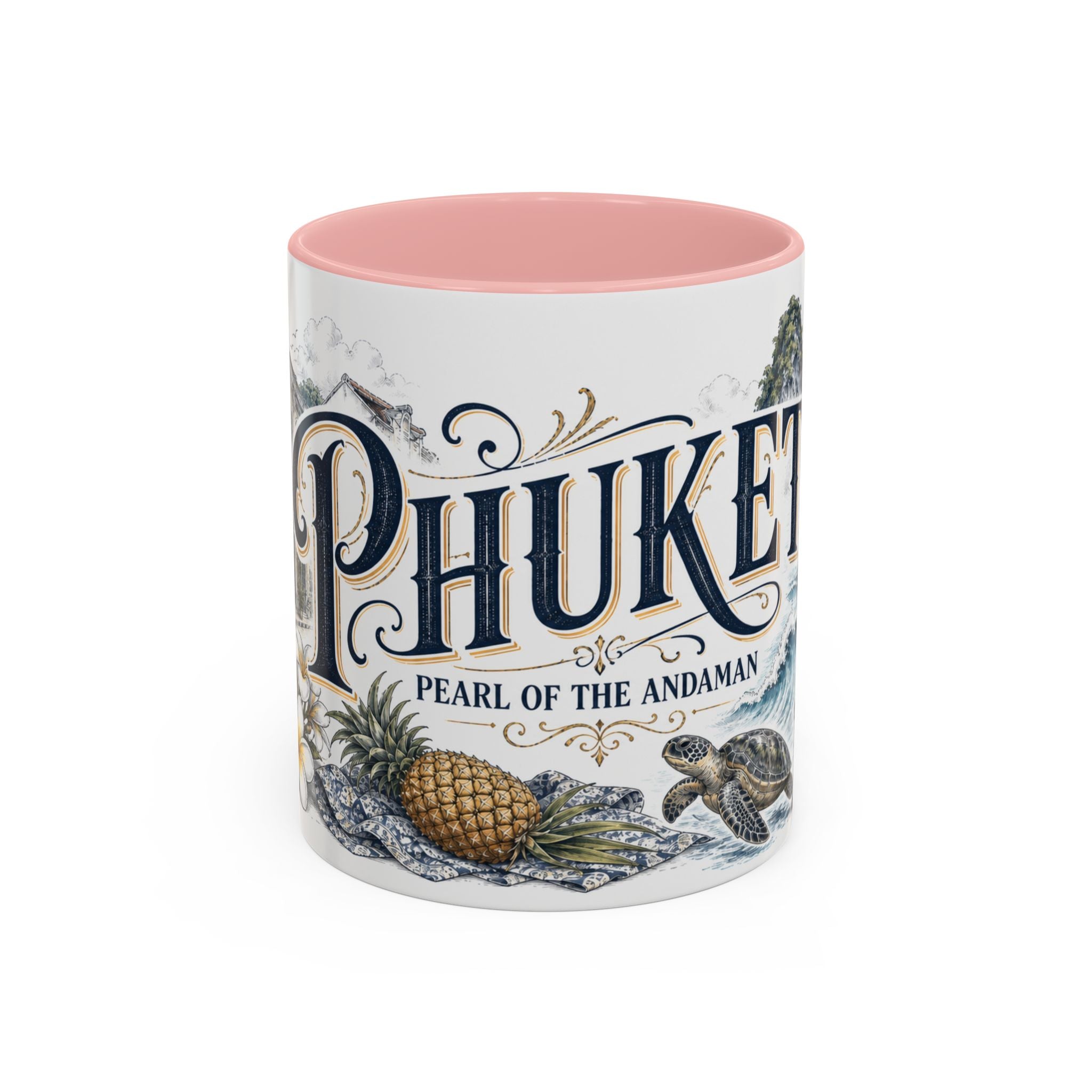 Phuket Coffee Mug | Thailand Travel Souvenir | Vintage Illustrated City Gift | 11 oz 15 oz Accent Mug