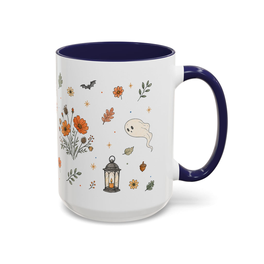 Floral Pumpkin Halloween Mug | Friendly Ghost Watercolor Gift | Accent Cup 11oz 15oz