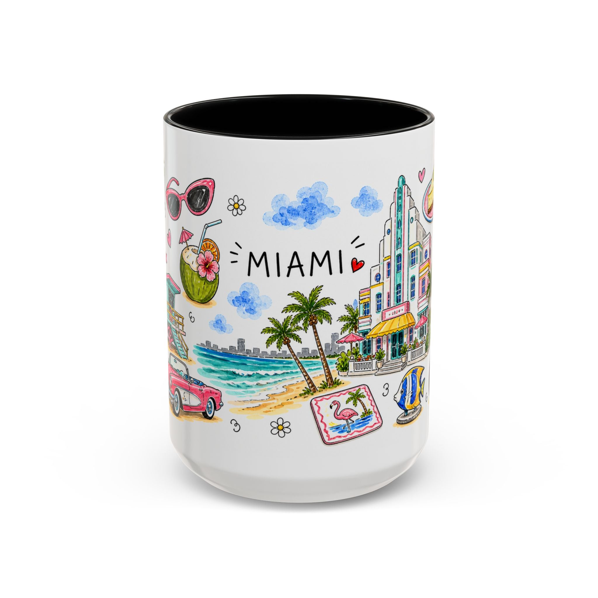 Miami Illustrated Travel Mug | City Souvenir Accent Coffee Mug | 11oz 15oz Ceramic Cup