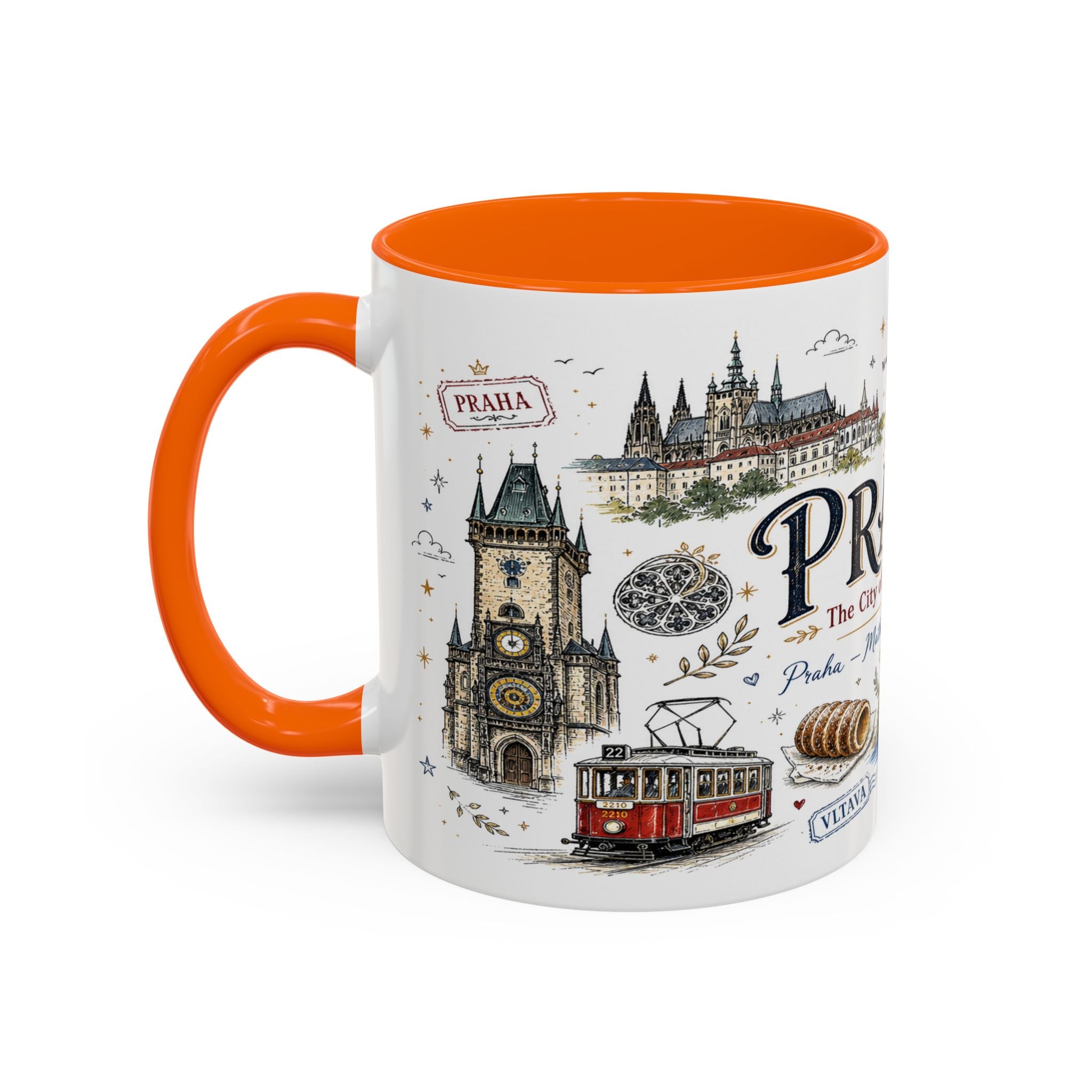 Prague Coffee Mug | Czech Republic Souvenir Travel Gift | Accent Color Ceramic 11oz 15oz