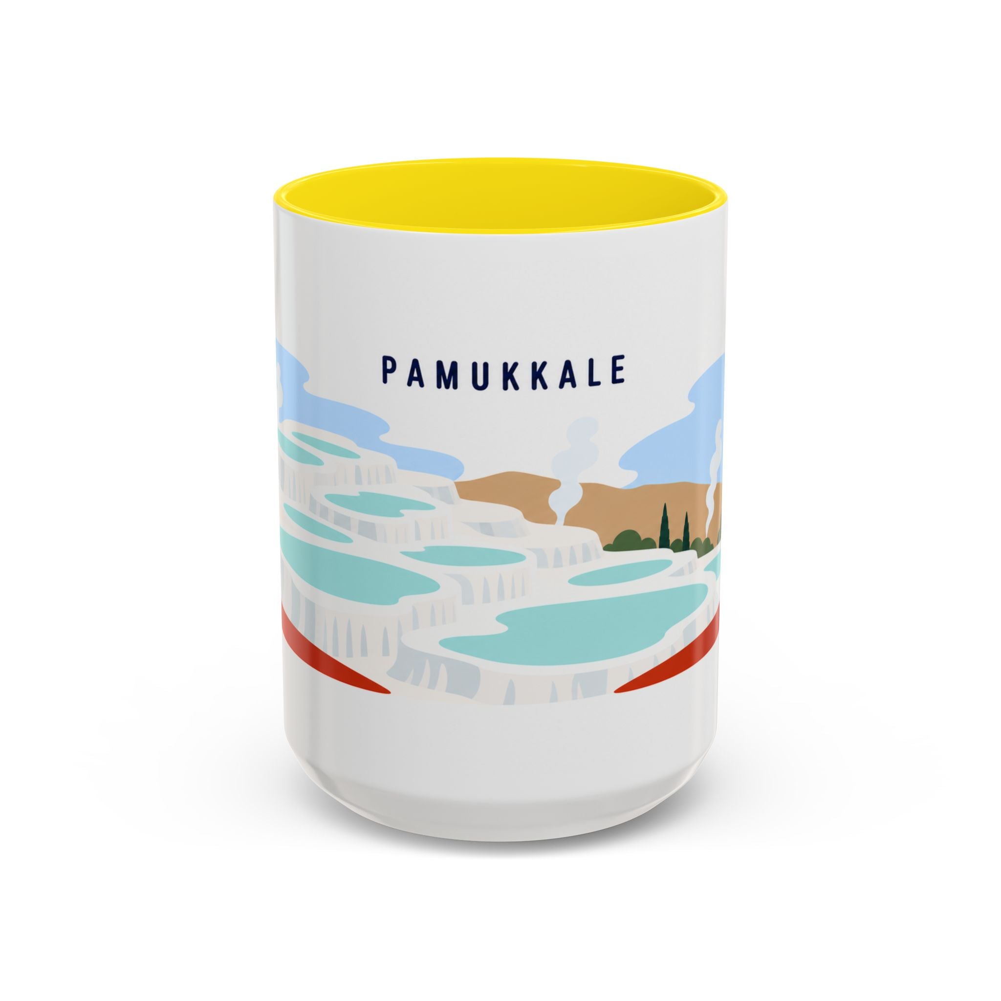 Pamukkale Coffee Mug | Travel Destination Souvenir Gift | Accent Color Ceramic 11oz 15oz