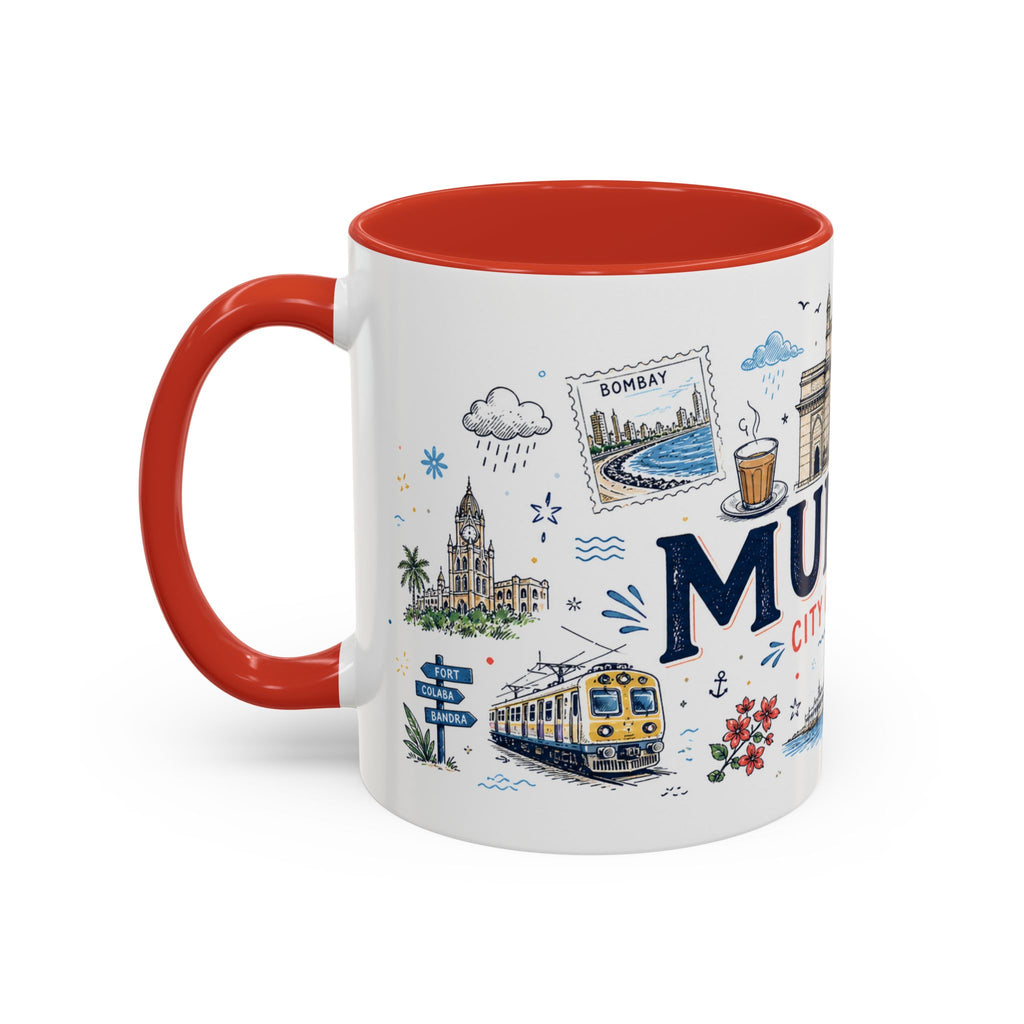Mumbai Coffee Mug | India Souvenir Travel Gift | Accent Color Ceramic 11oz 15oz