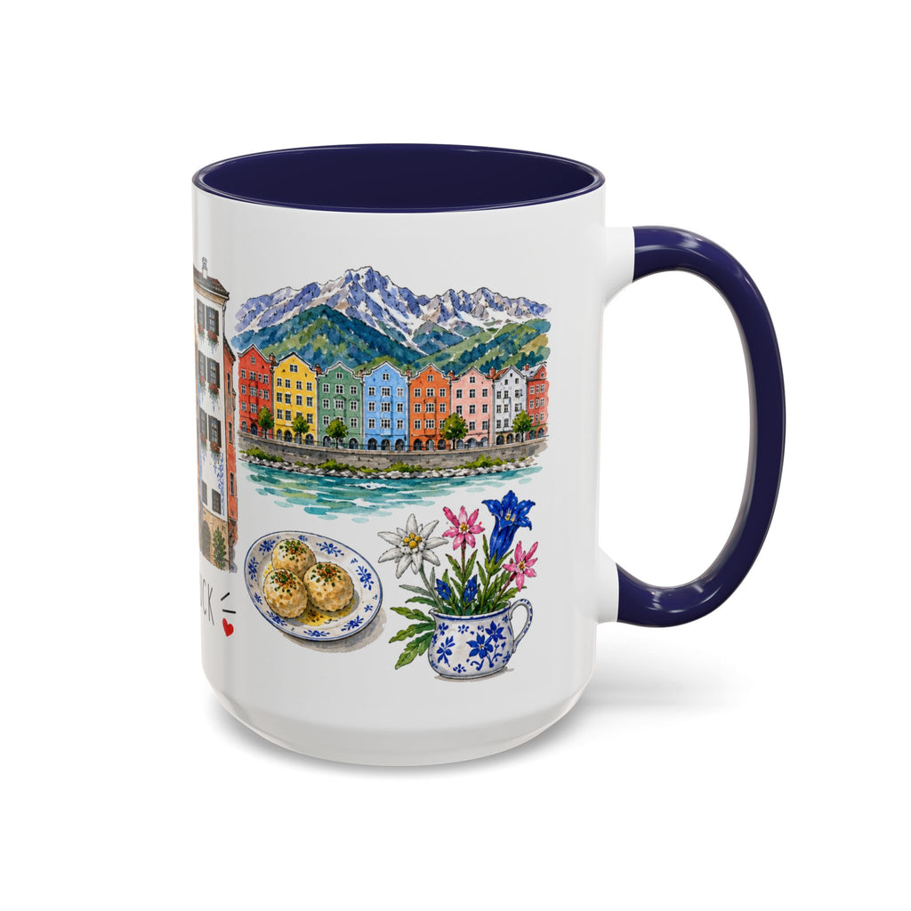 Innsbruck Illustrated Travel Mug | City Souvenir Accent Coffee Mug | 11oz 15oz Ceramic Cup