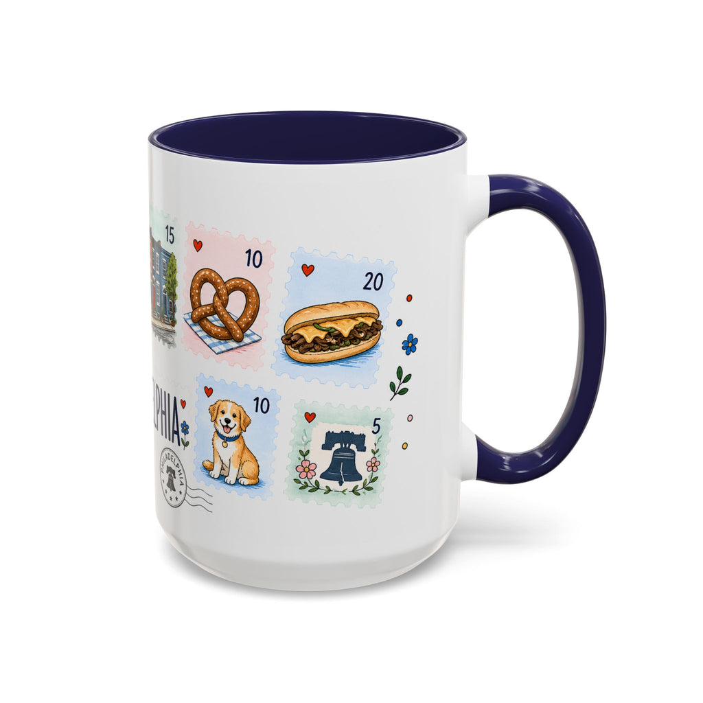 Philadelphia Coffee Mug | Postage Stamp Collage Mug | Travel Souvenir Accent Cup 11oz 15oz