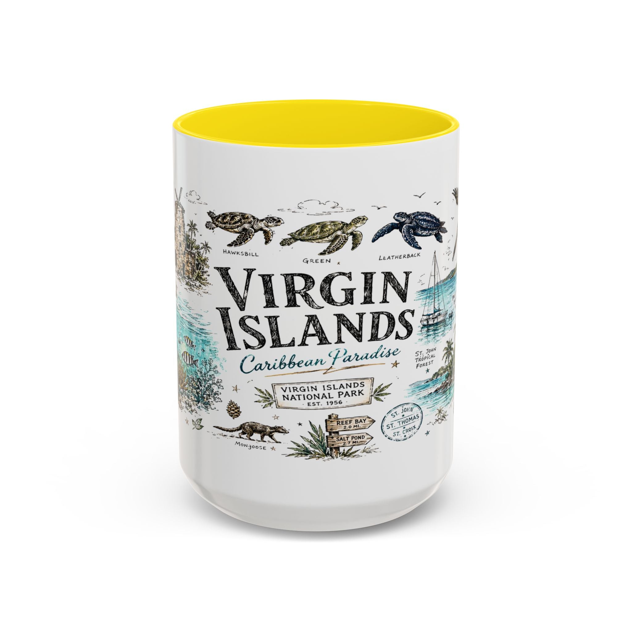 Virgin Islands National Park Coffee Mug | Caribbean Beach Snorkeling Reef Gift | Accent Color Ceramic 11oz 15oz