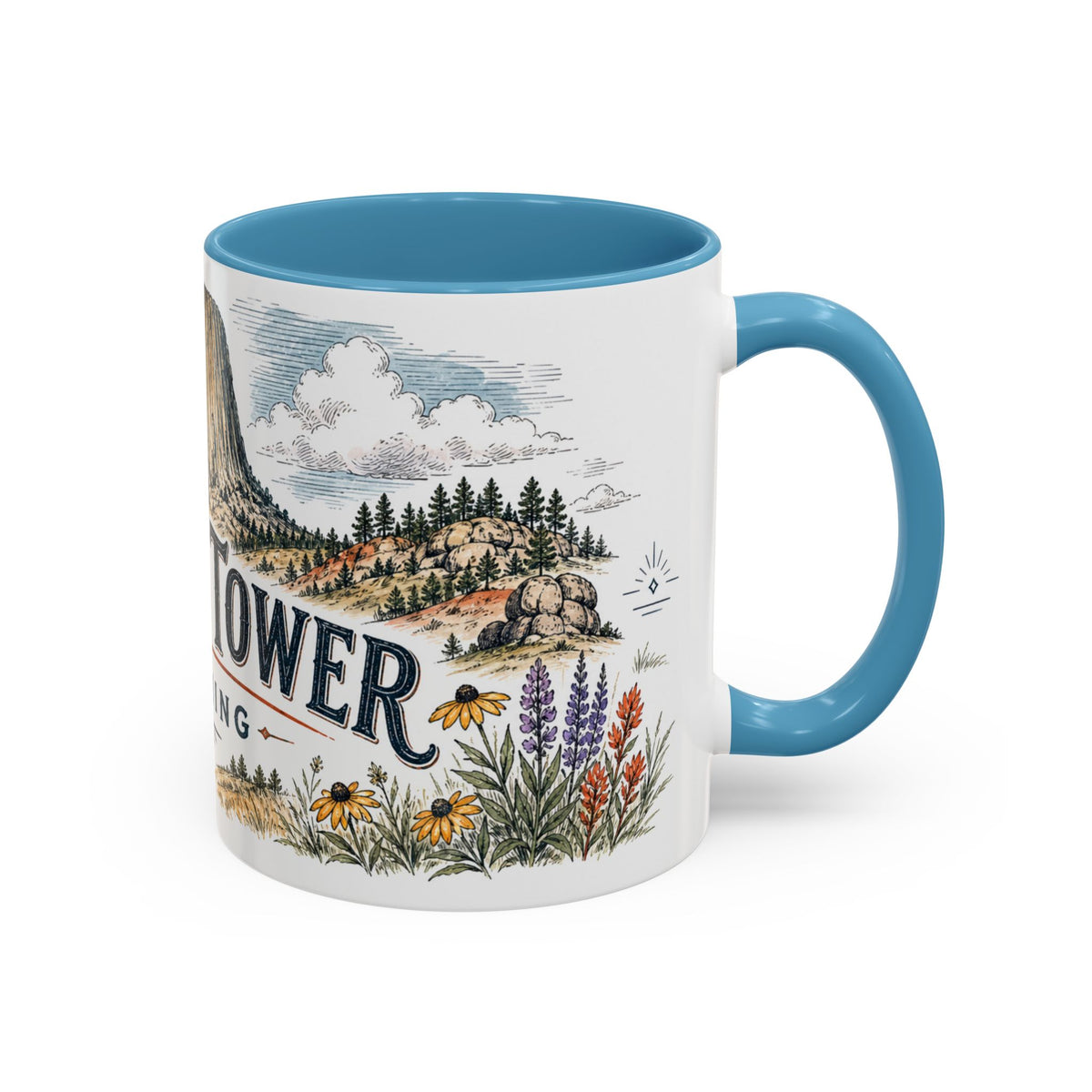 Devils Tower Mug, Wyoming Travel Souvenir, Bucket List Gift, Accent Ceramic Coffee Mug 11oz 15oz