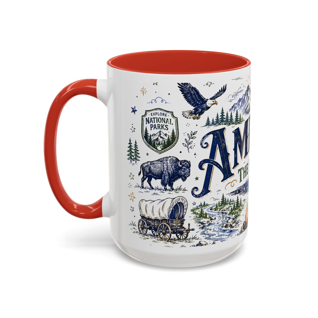 America the Beautiful Coffee Mug | Patriotic USA Gift | Accent Color Ceramic 11oz 15oz