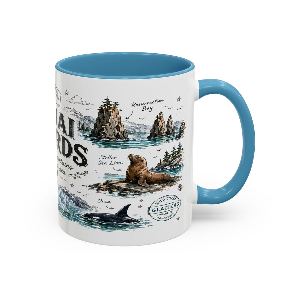 Kenai Fjords National Park Coffee Mug | Alaska Coastal Wildlife Hiking Gift | Accent Color Ceramic 11oz 15oz