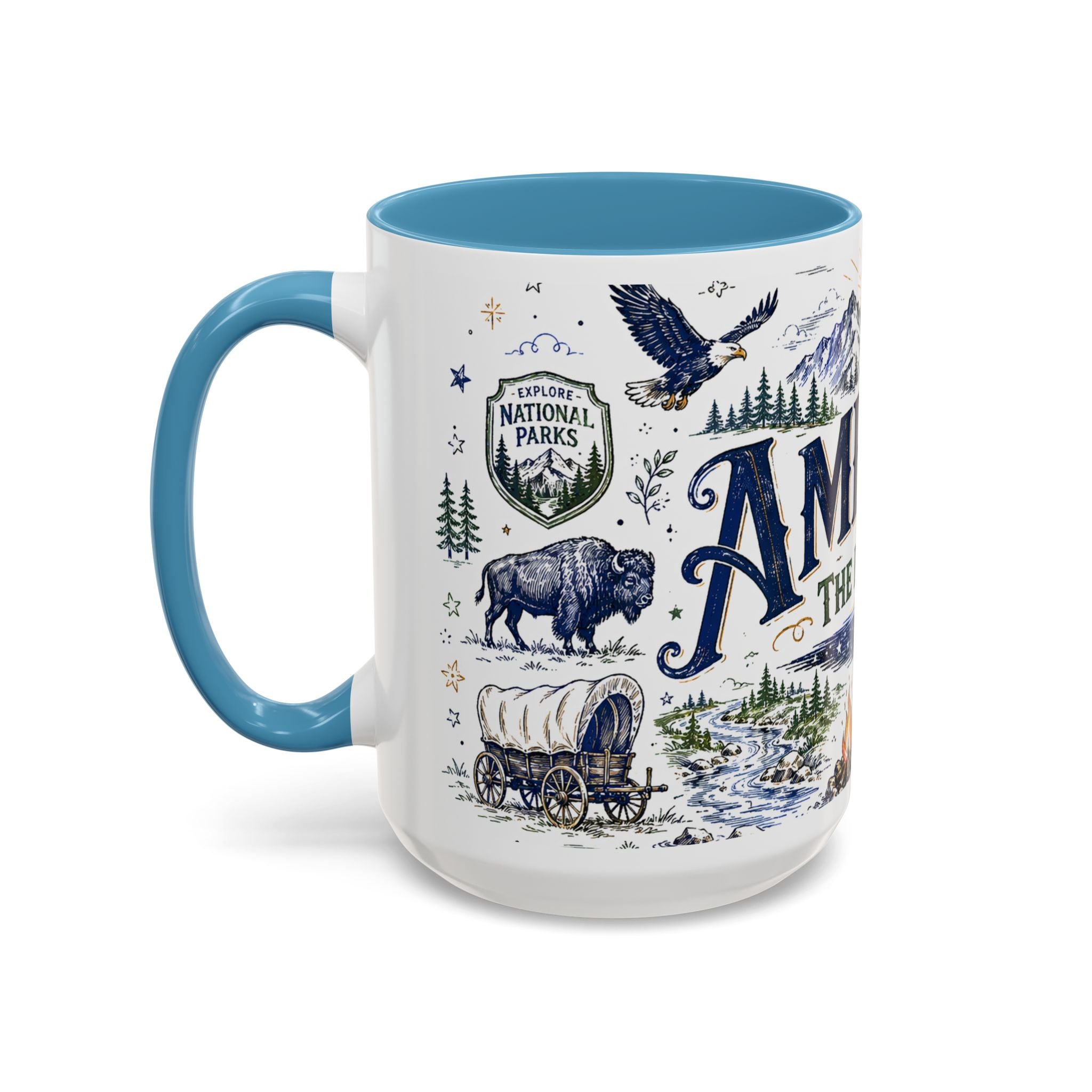 America the Beautiful Coffee Mug | Patriotic USA Gift | Accent Color Ceramic 11oz 15oz