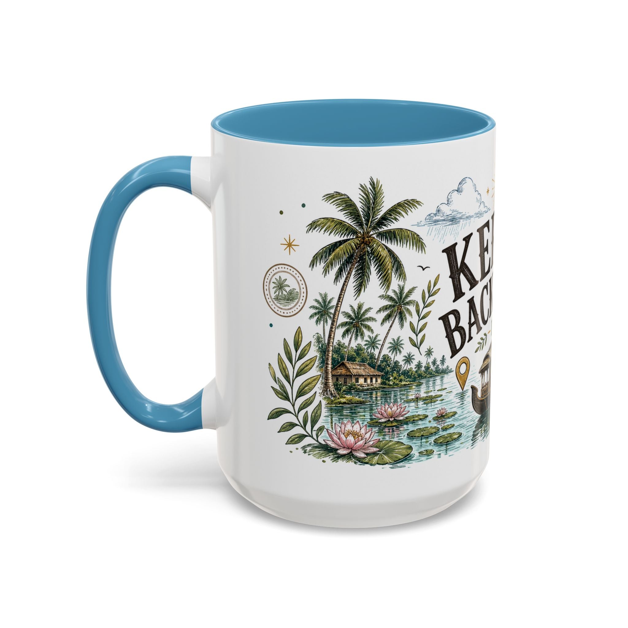 Kerala Backwaters Coffee Mug | Travel Destination Souvenir Gift | Accent Color Ceramic 11oz 15oz