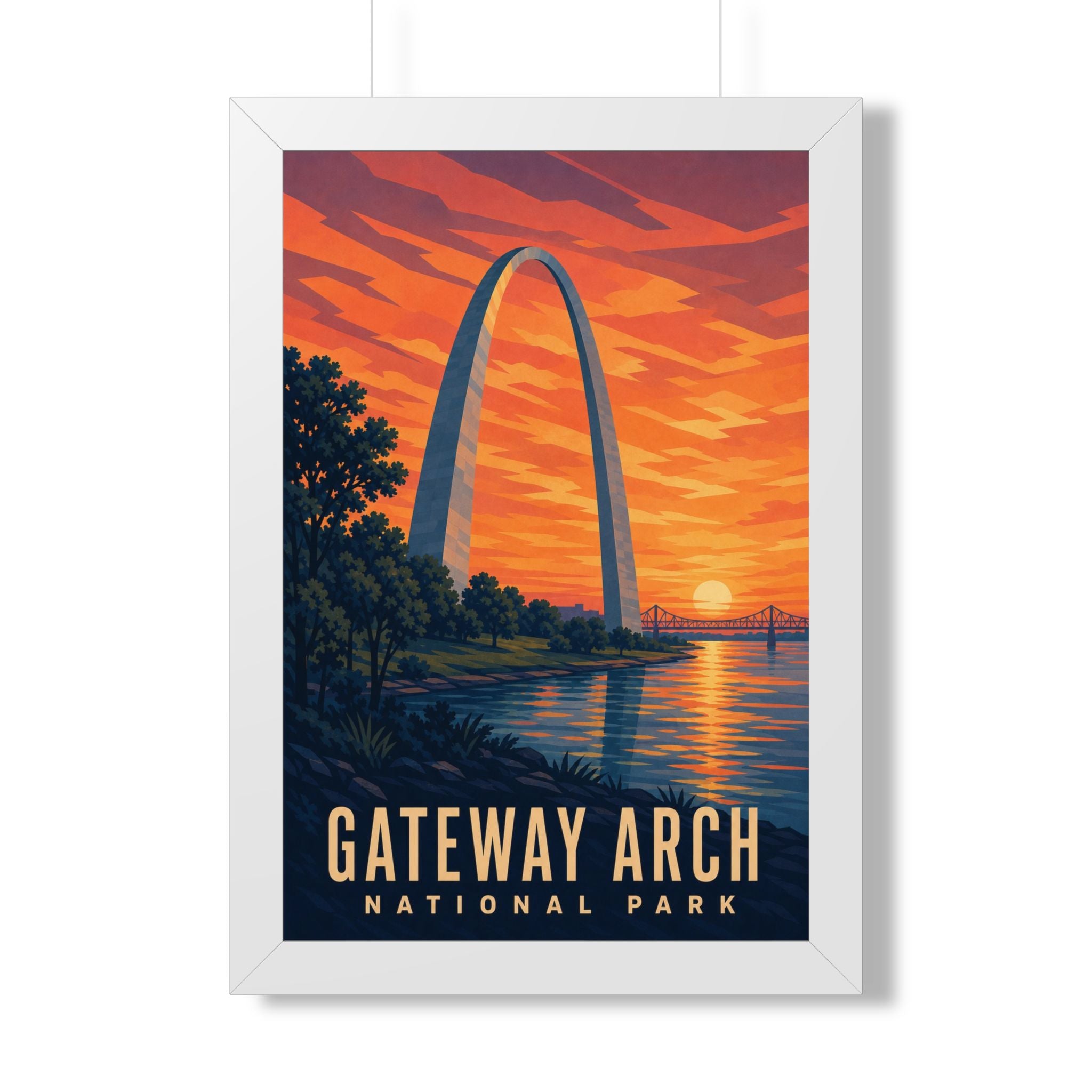 Gateway Arch National Park Framed Poster | Vintage Travel Wall Art | Black Walnut White Frame | 16x24 20x30