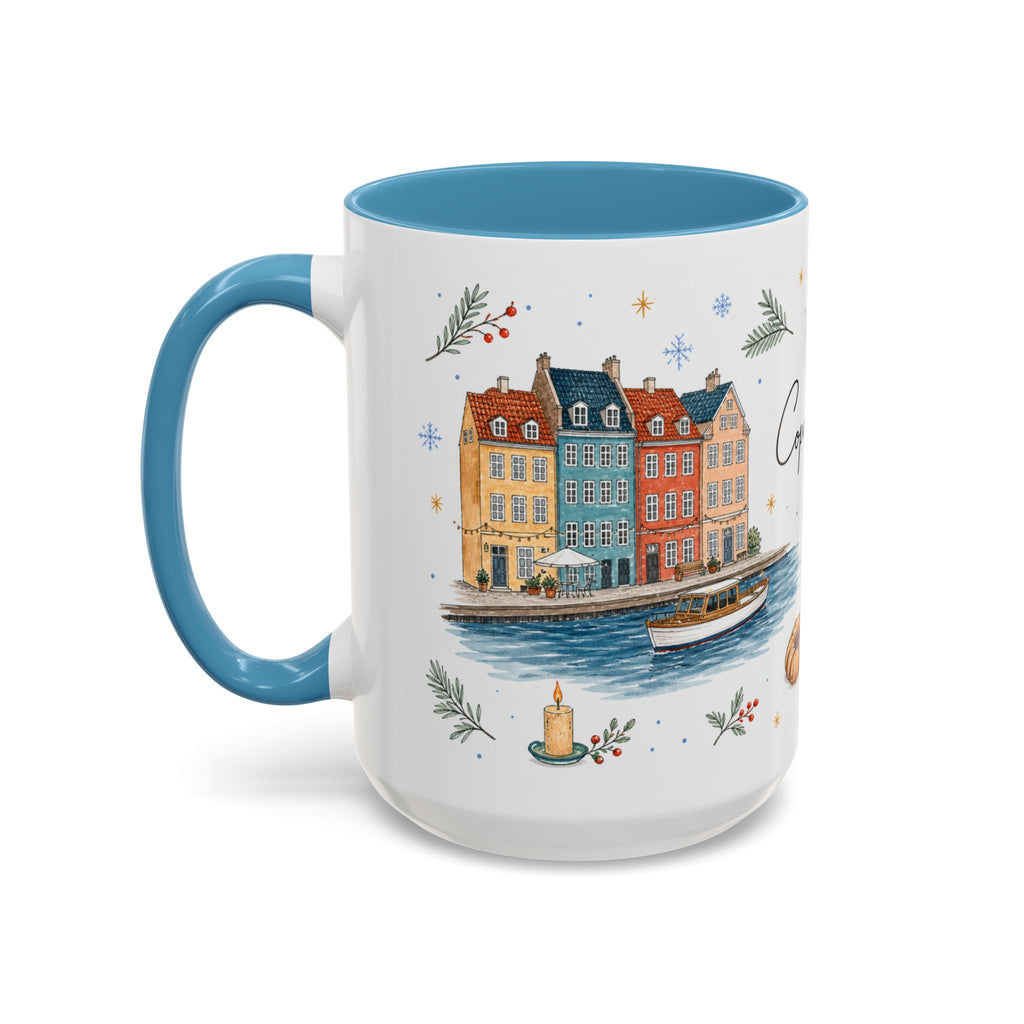 Copenhagen Christmas Mug | Watercolor Travel Souvenir | Holiday Gift | Accent Ceramic Coffee Cup 11oz 15oz