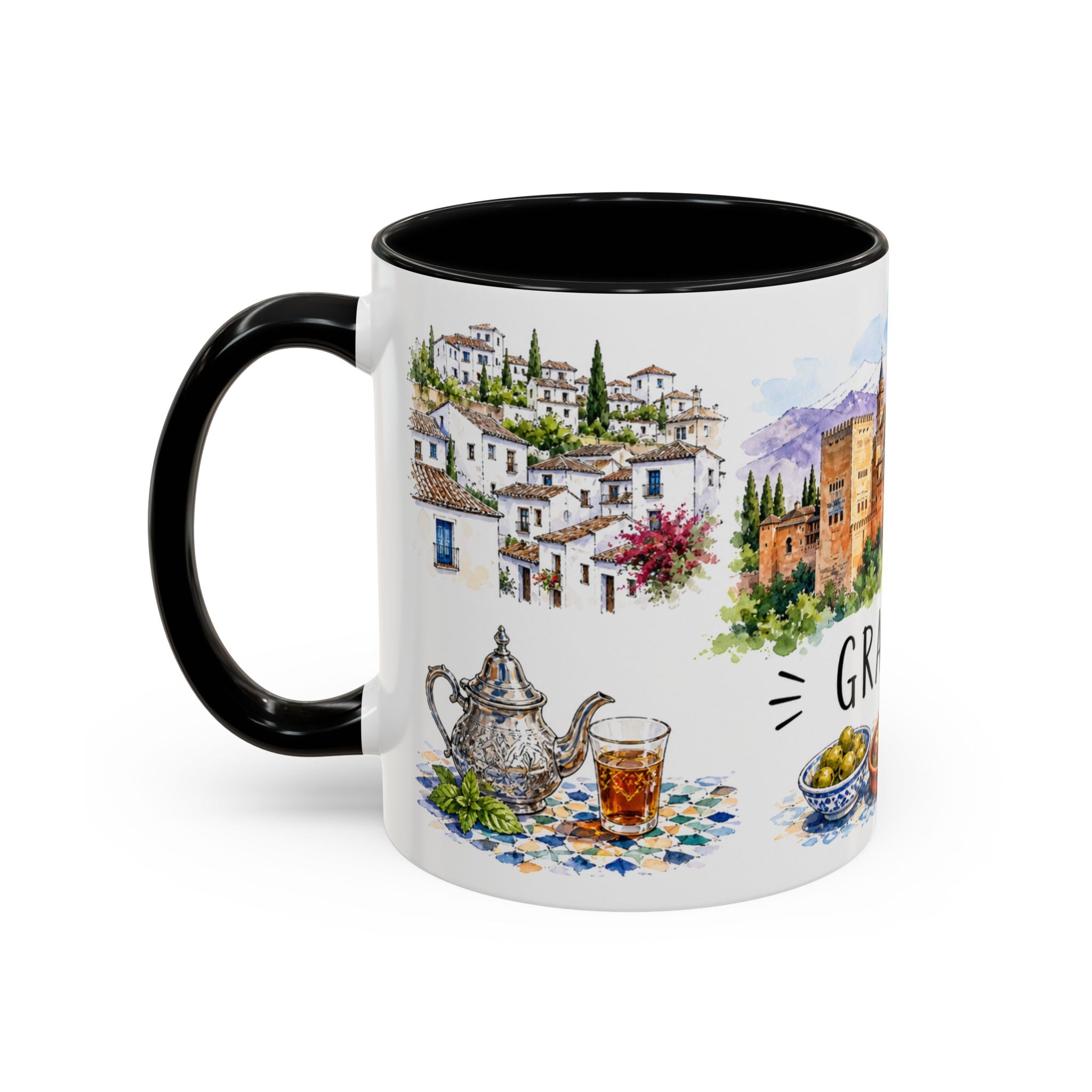 Granada Illustrated Travel Mug | City Souvenir Accent Coffee Mug | 11oz 15oz Ceramic Cup