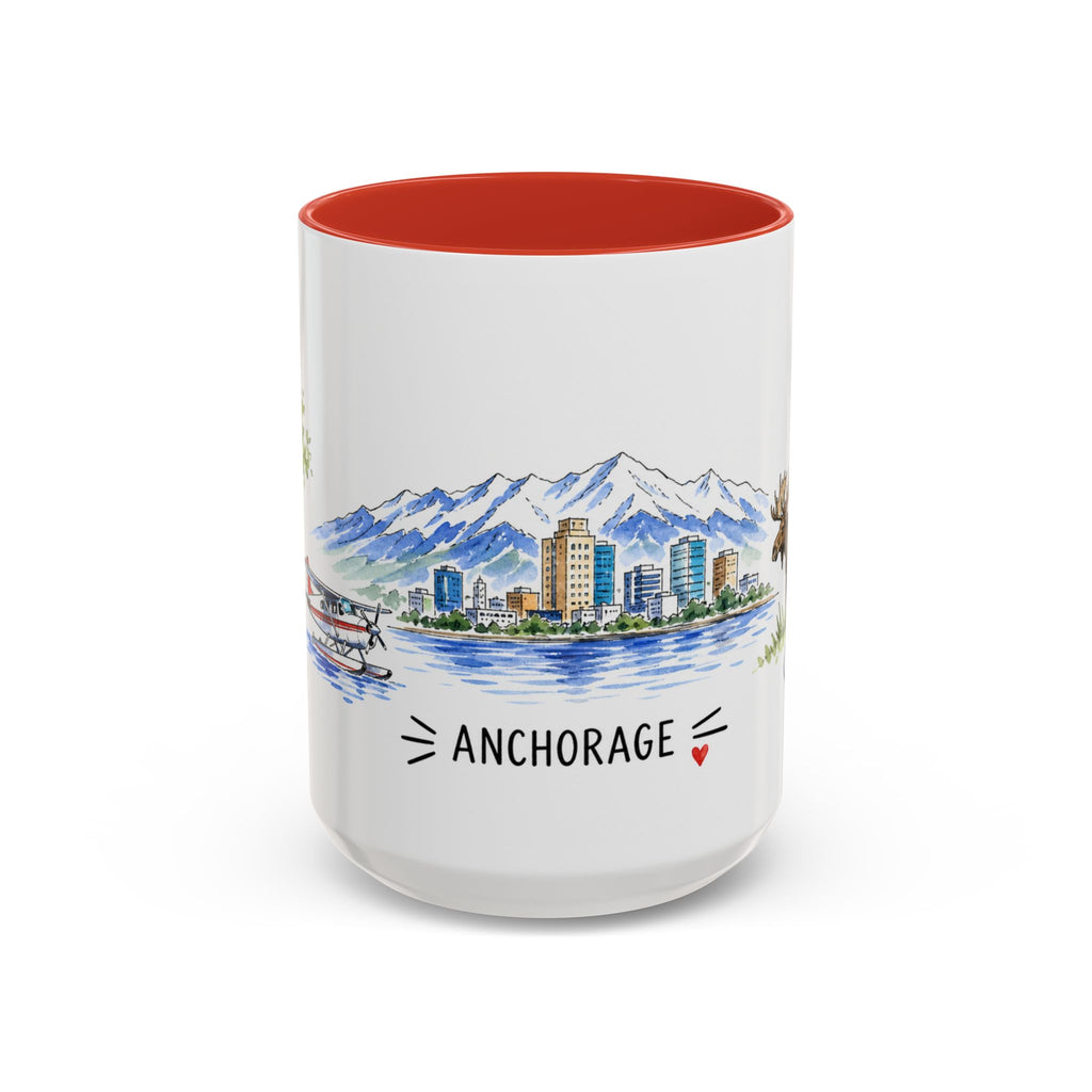 Anchorage Illustrated Travel Mug | City Souvenir Accent Coffee Mug | 11oz 15oz Ceramic Cup