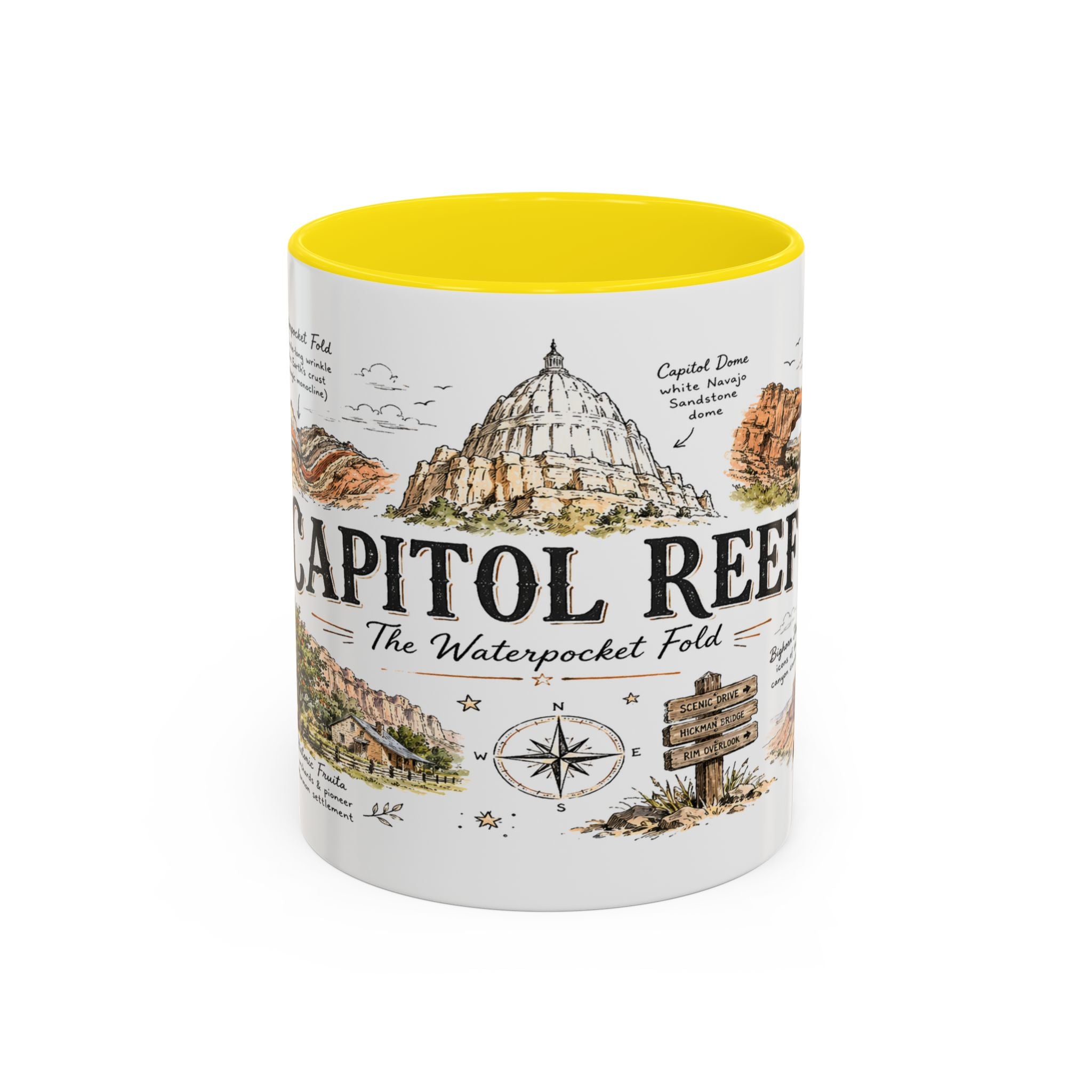 Capitol Reef National Park Coffee Mug | Utah Sandstone Canyon Hiking Gift | Accent Color Ceramic 11oz 15oz