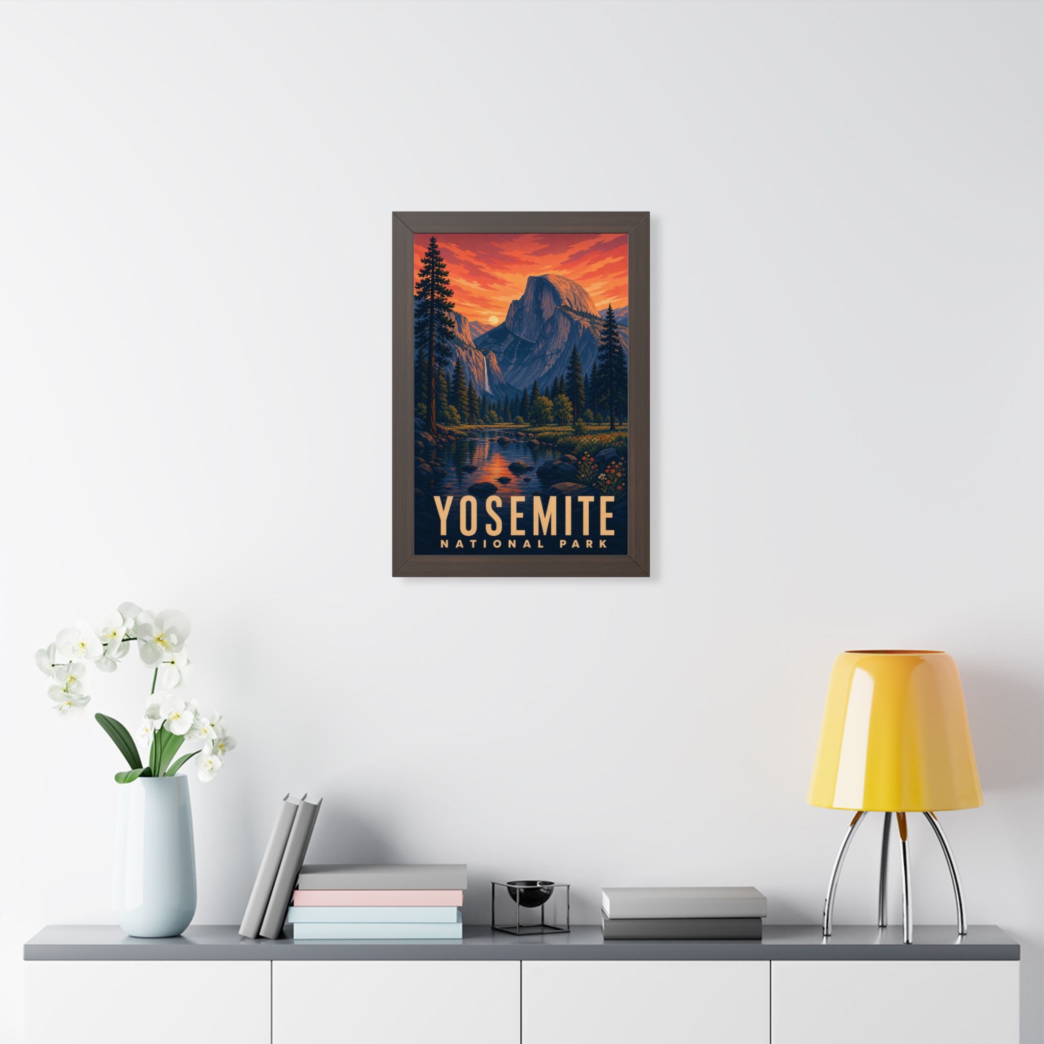Yosemite National Park Framed Poster | Vintage Travel Wall Art | Black Walnut White Frame | 16x24 20x30