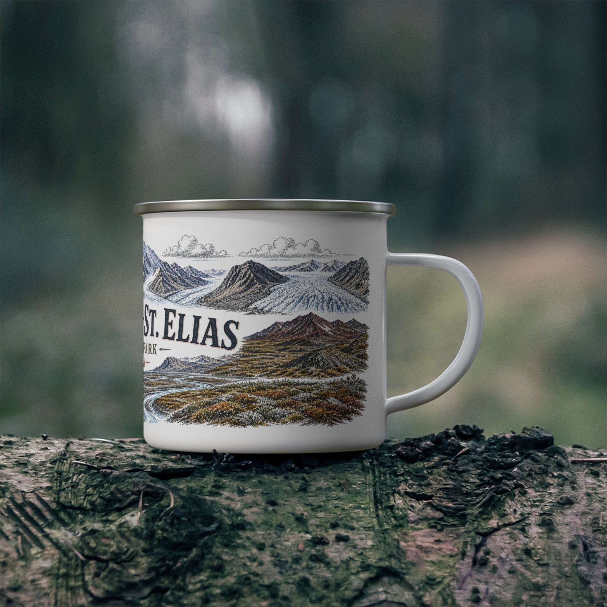 Wrangell-St. Elias National Park Vintage Enamel Camping Mug | 12oz National Park Hiking Gift