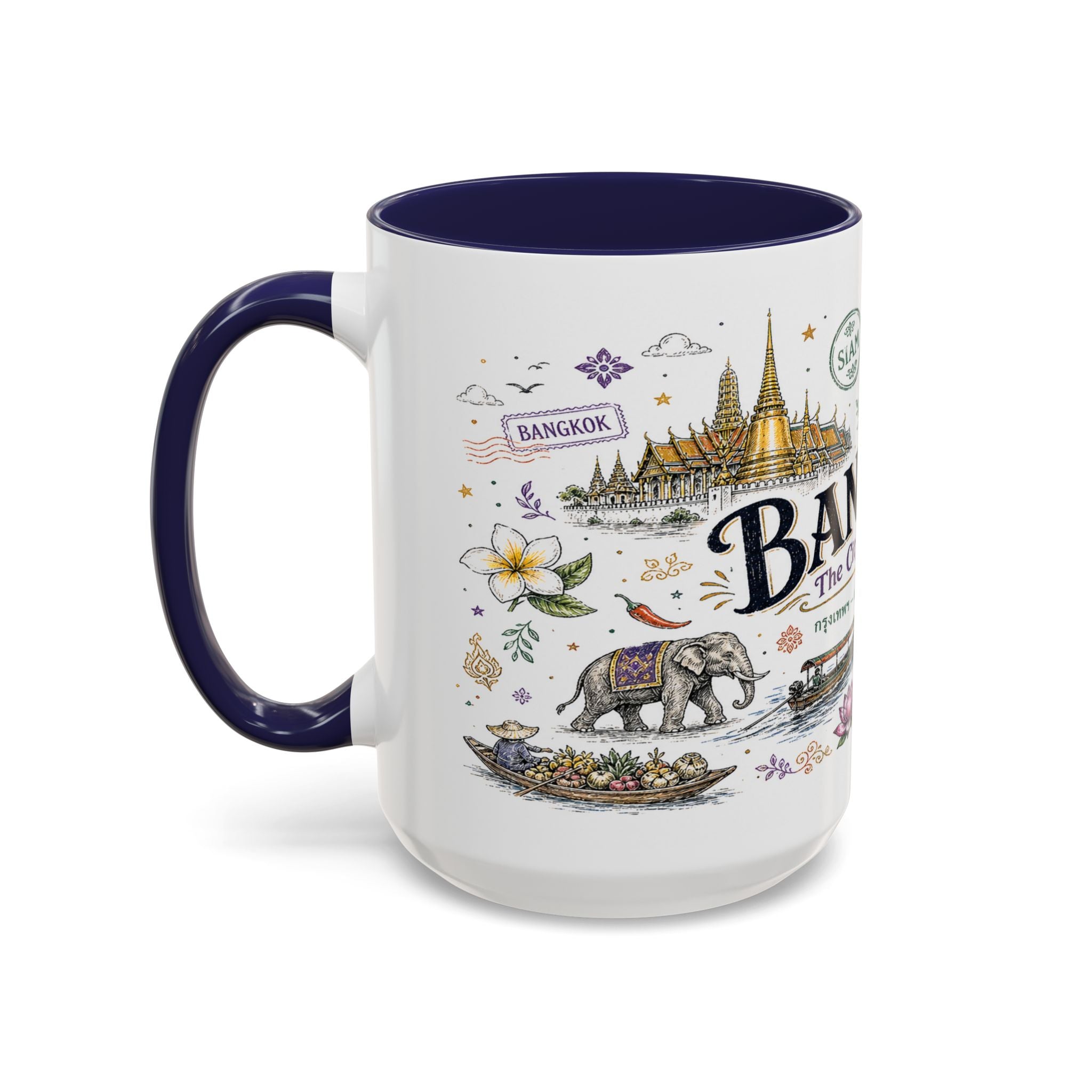 Bangkok Coffee Mug | Thailand Souvenir Travel Gift | Accent Color Ceramic 11oz 15oz