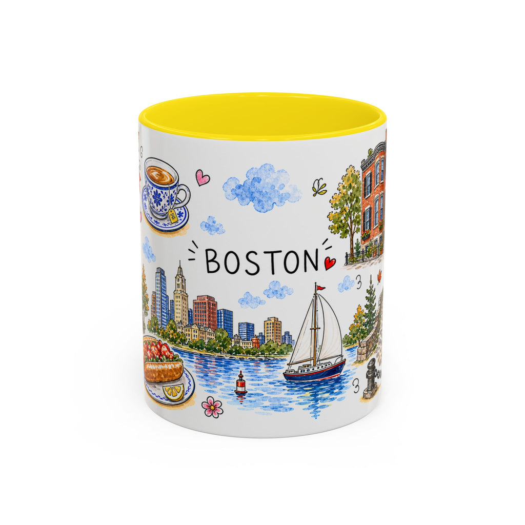 Boston Illustrated Travel Mug | City Souvenir Accent Coffee Mug | 11oz 15oz Ceramic Cup