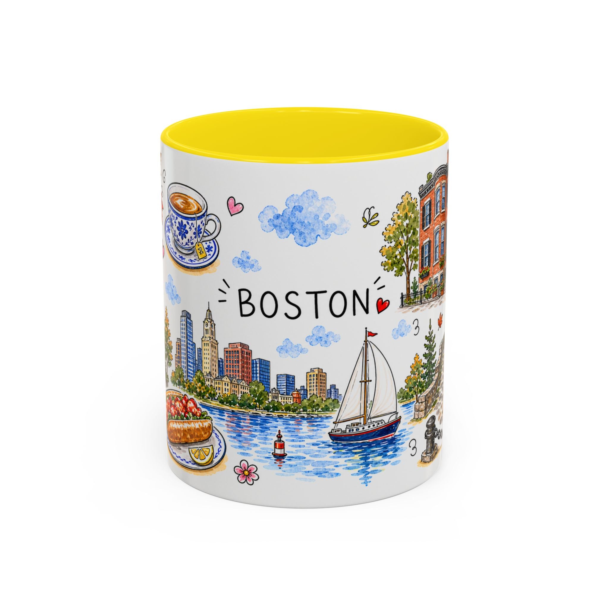 Boston Illustrated Travel Mug | City Souvenir Accent Coffee Mug | 11oz 15oz Ceramic Cup