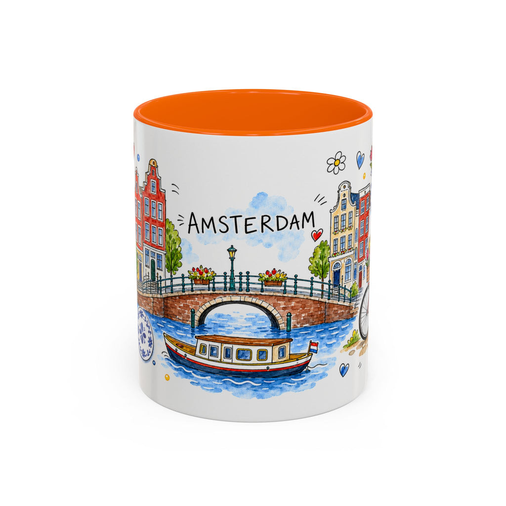 Amsterdam Travel Mug | European City Souvenir Accent Coffee Mug | 11oz 15oz Ceramic Cup