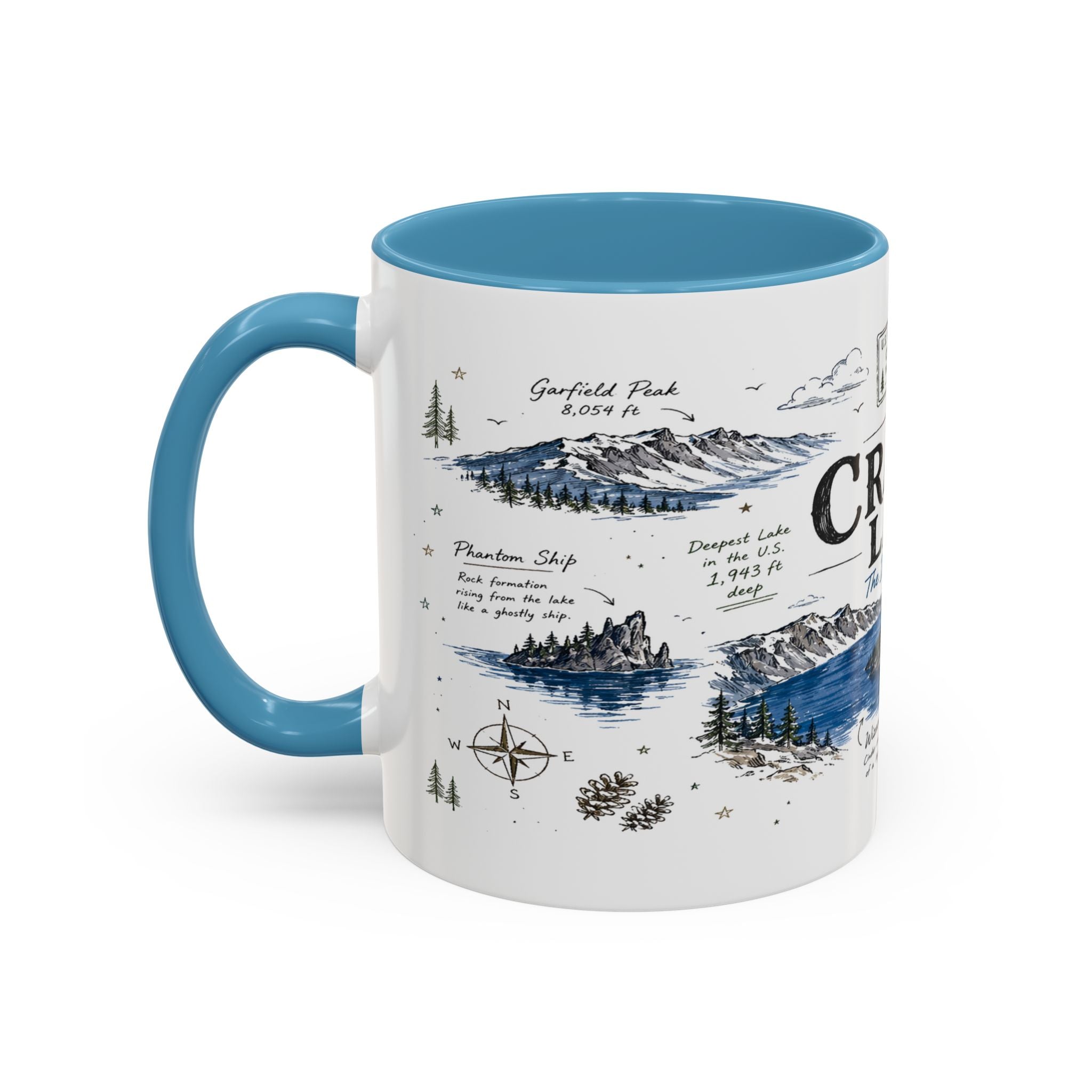 Crater Lake National Park Coffee Mug | Oregon Volcano Blue Lake Hiking Gift | Accent Color Ceramic 11oz 15oz