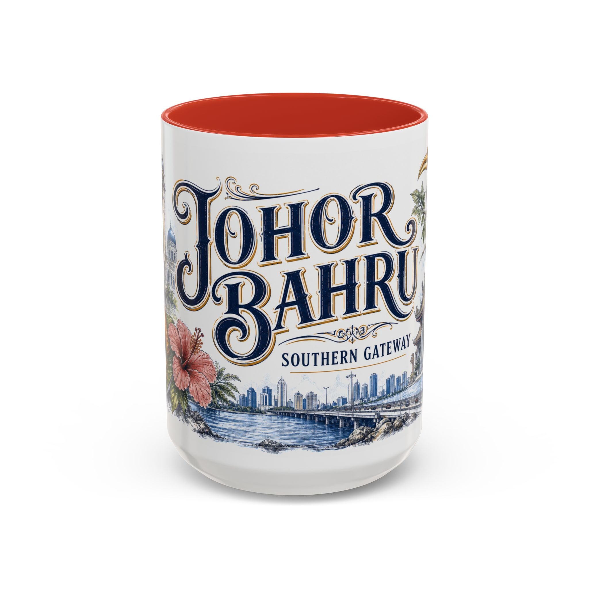 Johor Bahru Coffee Mug | Malaysia Travel Souvenir | Vintage Illustrated City Gift | 11 oz 15 oz Accent Mug