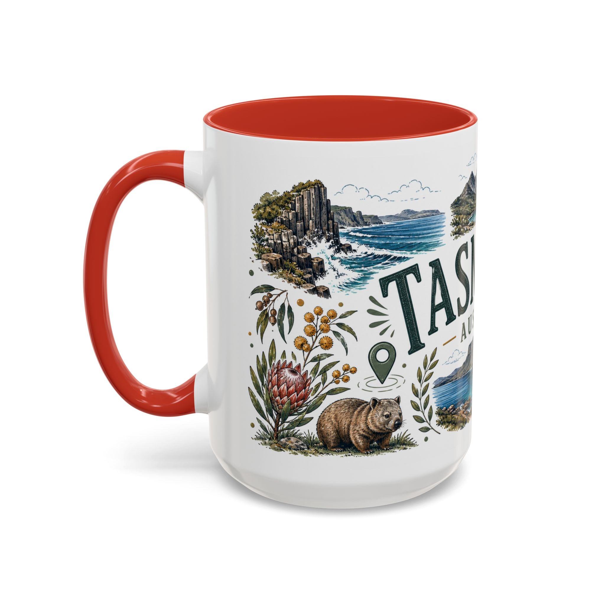 Tasmania Coffee Mug | Travel Destination Souvenir Gift | Accent Color Ceramic 11oz 15oz
