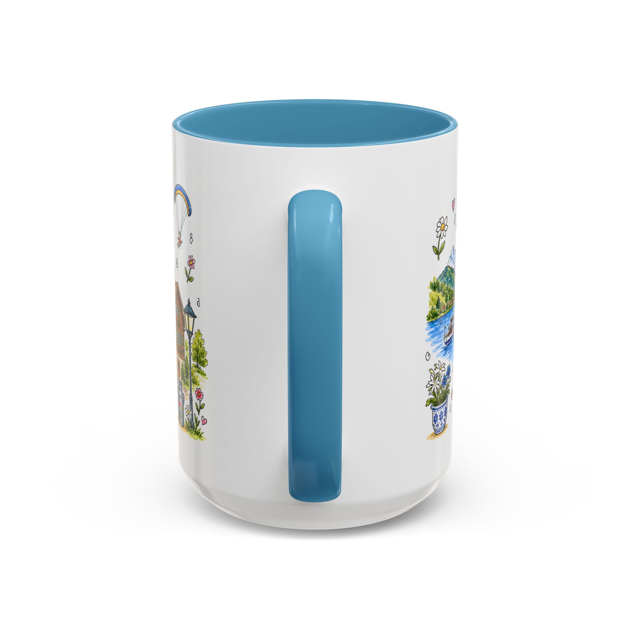 Interlaken Illustrated Travel Mug | Switzerland Souvenir Accent Coffee Mug | 11oz 15oz Ceramic Cup