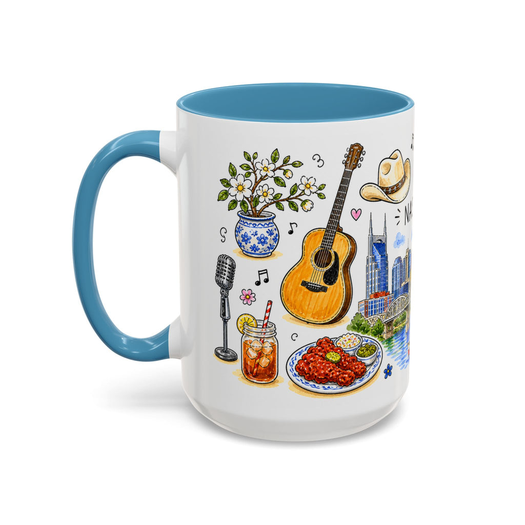 Nashville Illustrated Travel Mug | City Souvenir Accent Coffee Mug | 11oz 15oz Ceramic Cup
