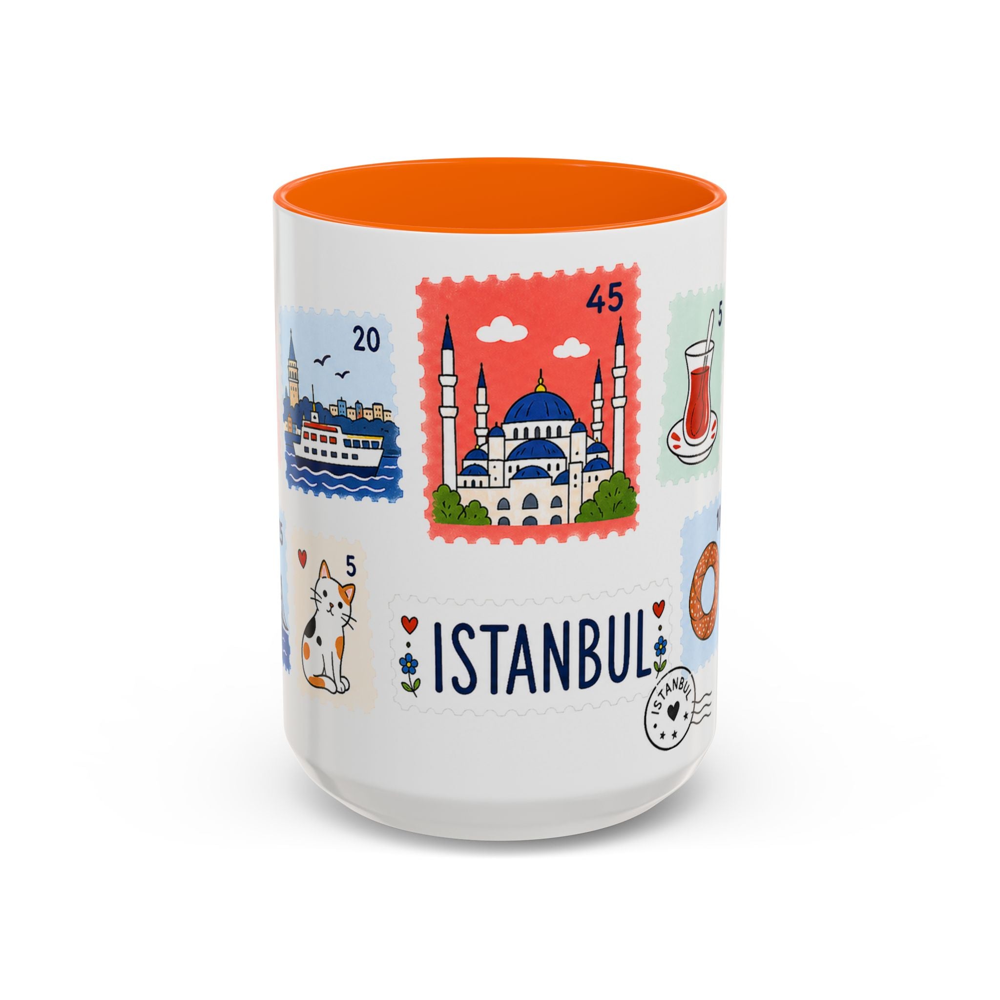 Istanbul Coffee Mug | Postage Stamp Collage Mug | Travel Souvenir Accent Cup 11oz 15oz