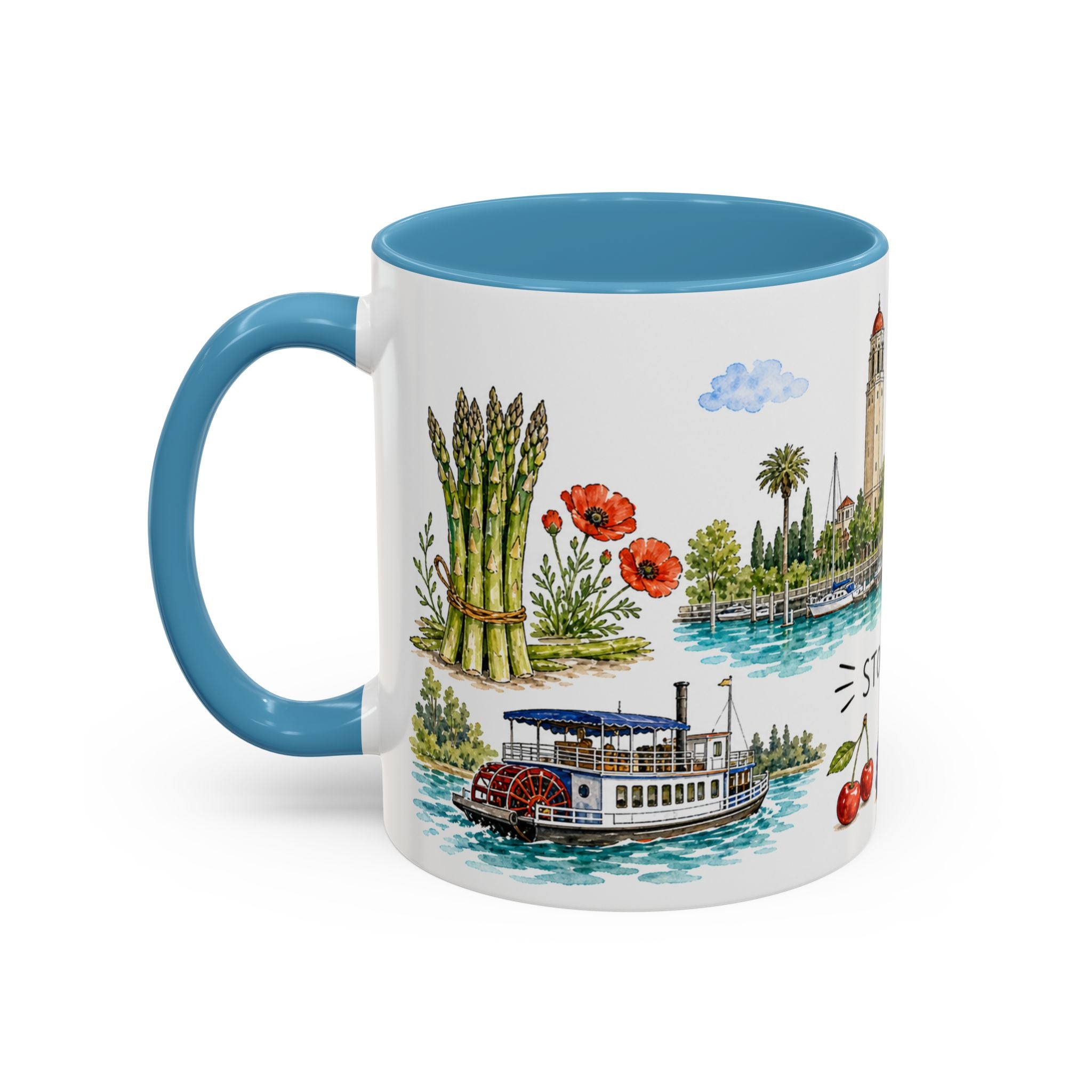 Stockton Illustrated Travel Mug | City Souvenir Accent Coffee Mug | 11oz 15oz Ceramic Cup