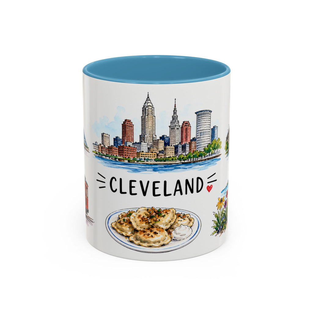Cleveland Illustrated Travel Mug | City Souvenir Accent Coffee Mug | 11oz 15oz Ceramic Cup