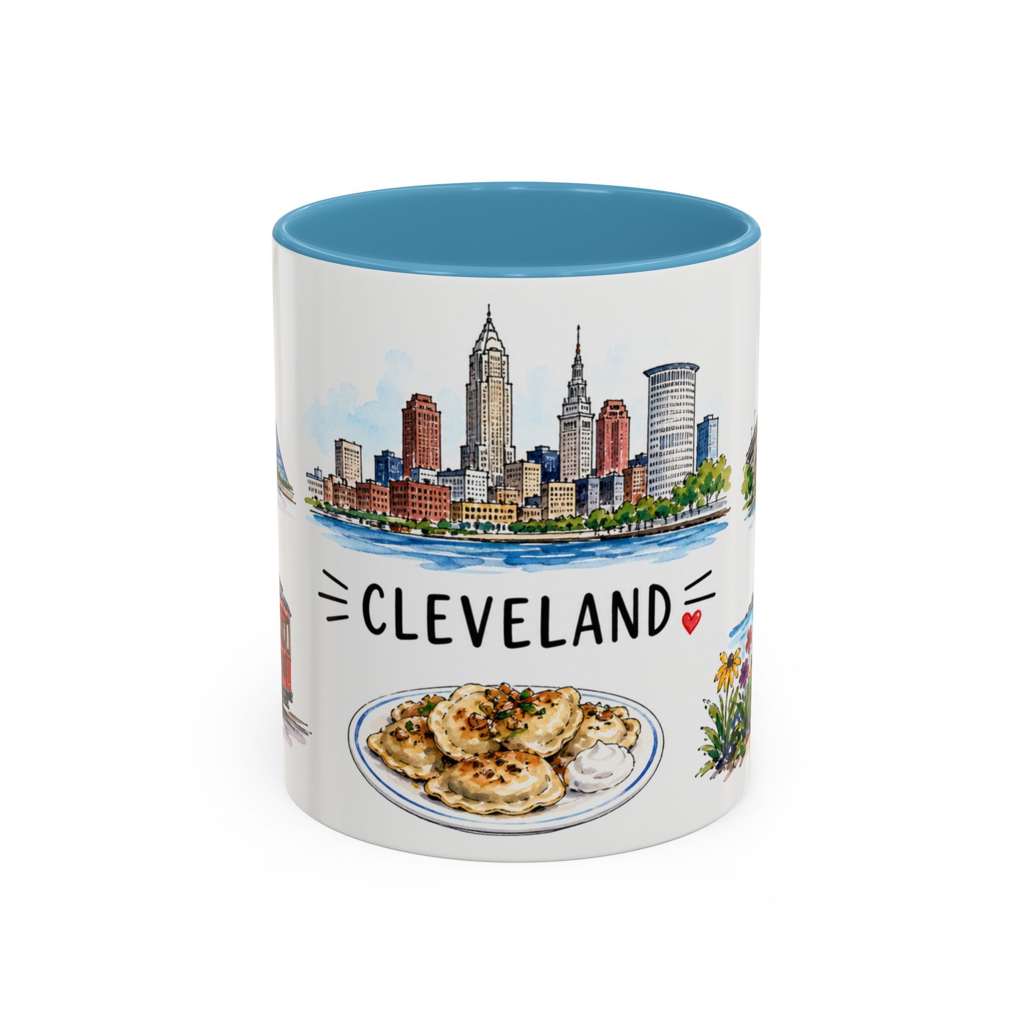 Cleveland Illustrated Travel Mug | City Souvenir Accent Coffee Mug | 11oz 15oz Ceramic Cup