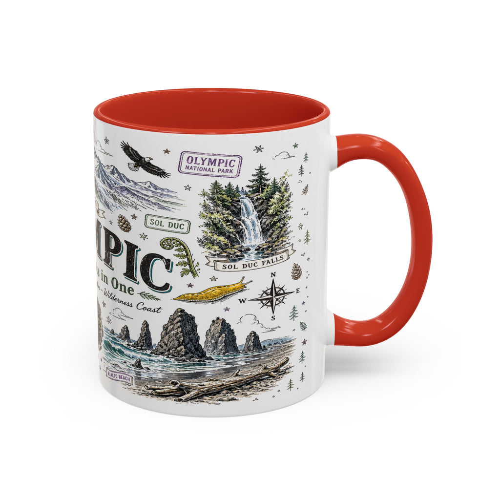 Olympic Coffee Mug | National Park Hiking Rainforest Gift | Accent Color Ceramic 11oz 15oz