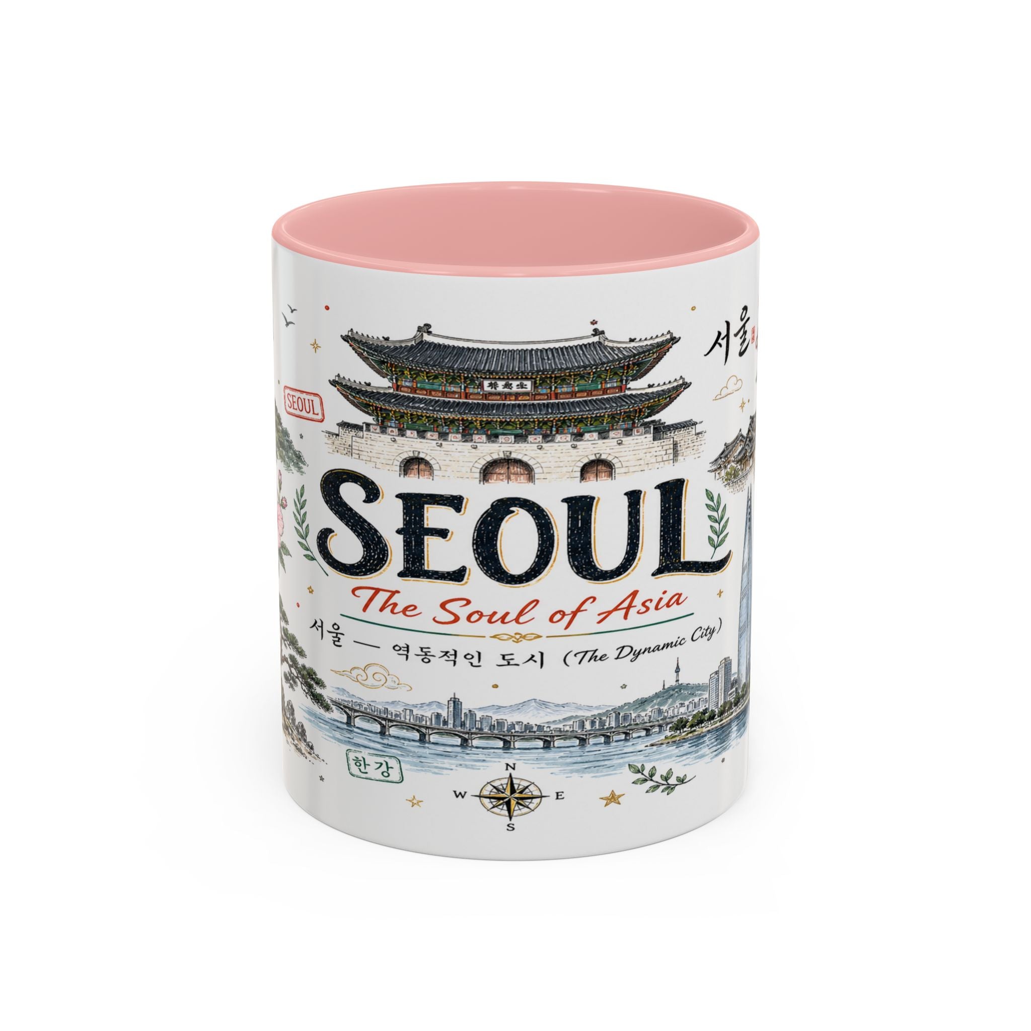 Seoul Coffee Mug | Korea Souvenir Travel Gift | Accent Color Ceramic 11oz 15oz
