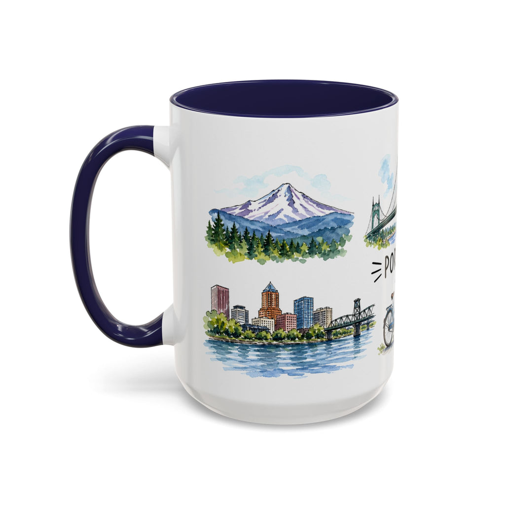 Portland Illustrated Travel Mug | City Souvenir Accent Coffee Mug | 11oz 15oz Ceramic Cup