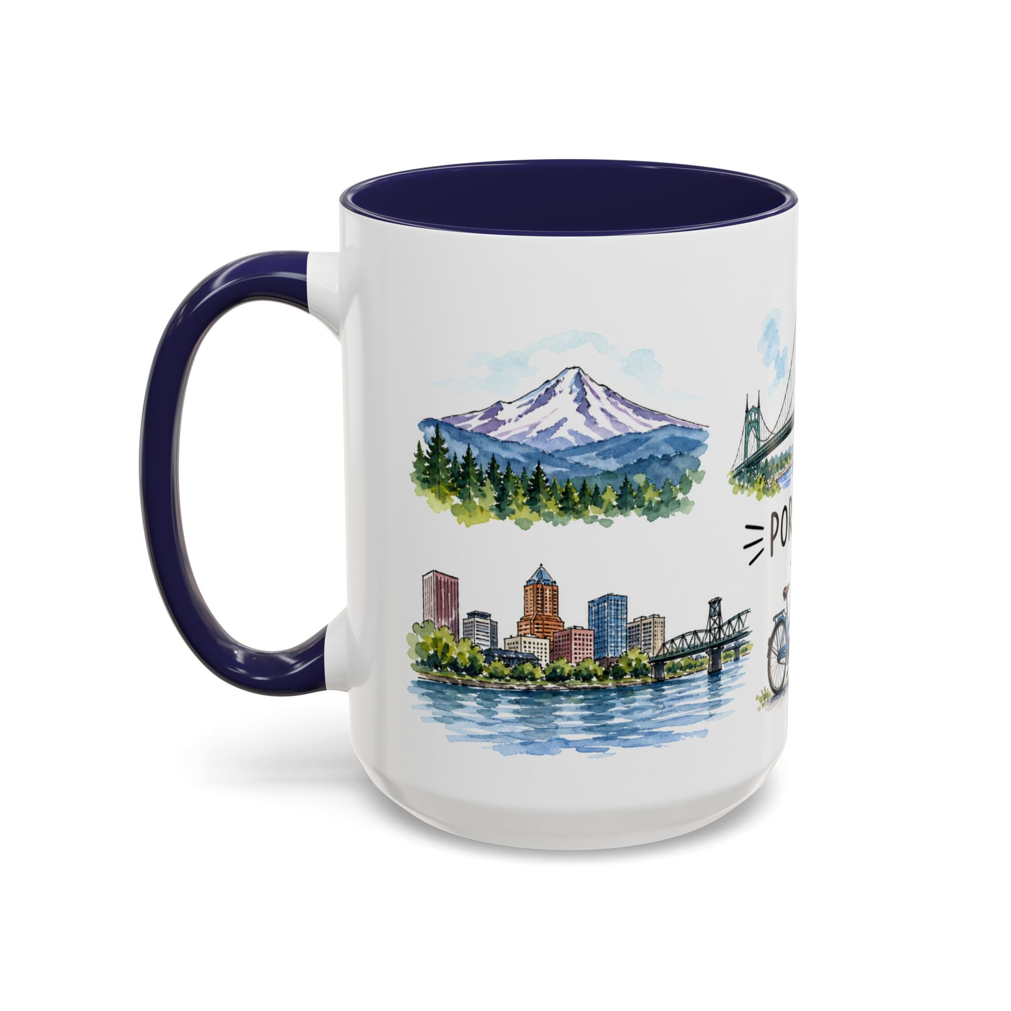 Portland Illustrated Travel Mug | City Souvenir Accent Coffee Mug | 11oz 15oz Ceramic Cup