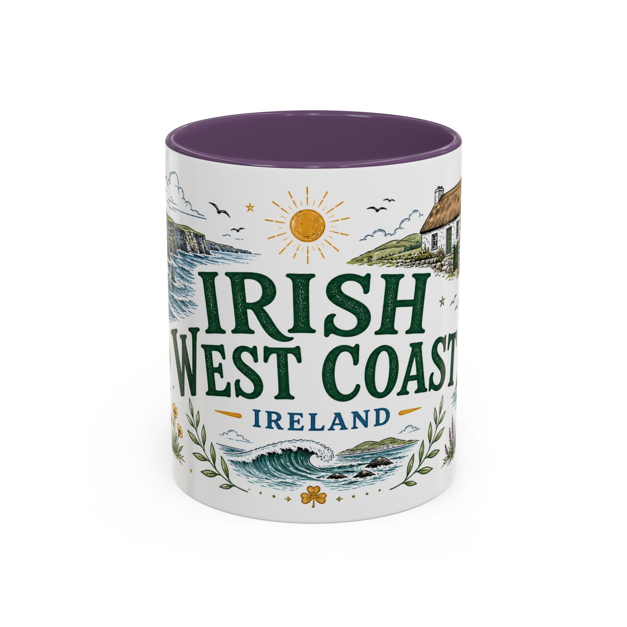 Irish West Coast Coffee Mug | Travel Destination Souvenir Gift | Accent Color Ceramic 11oz 15oz