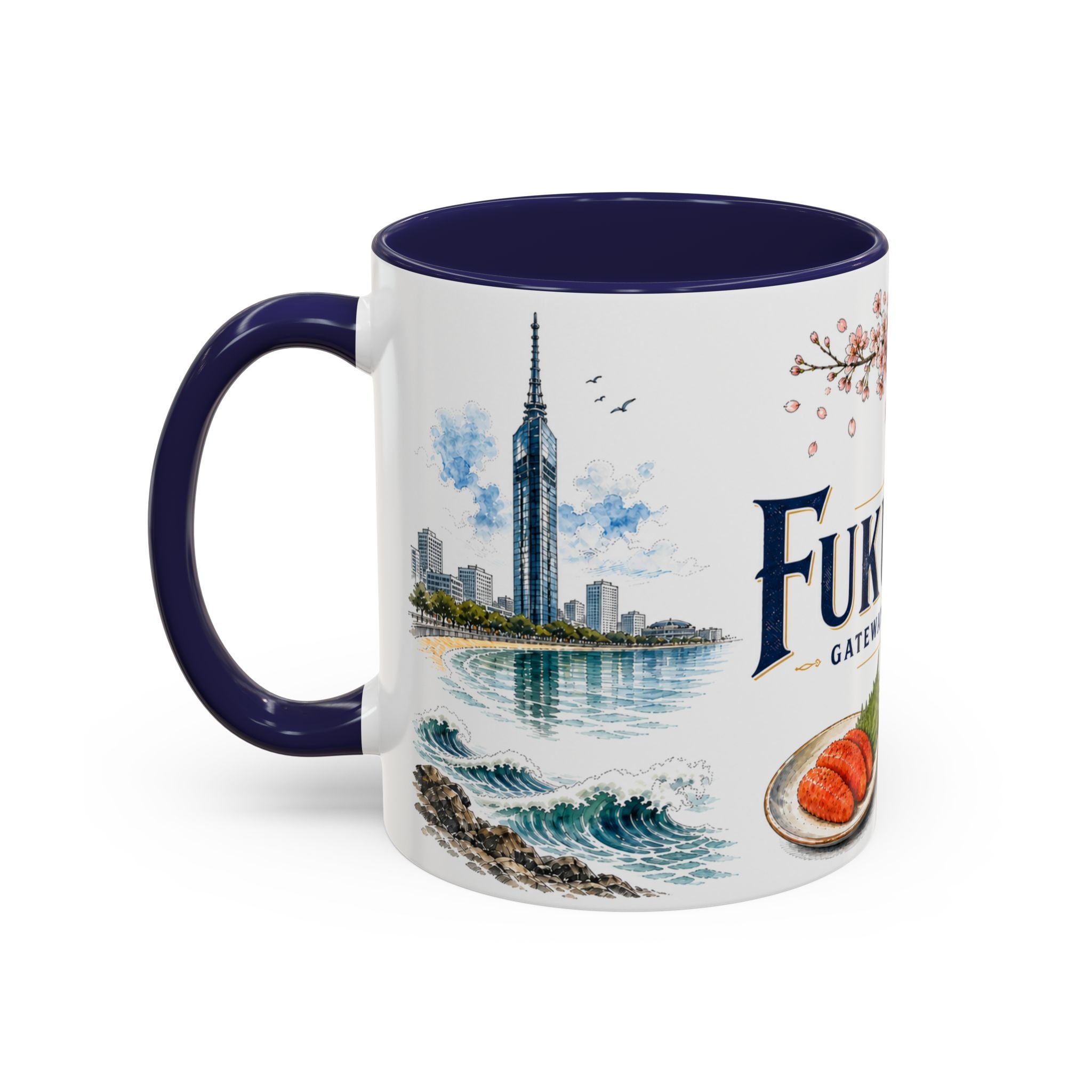Fukuoka Coffee Mug | Japan Travel Souvenir | Vintage Illustrated City Gift | 11 oz 15 oz Accent Mug