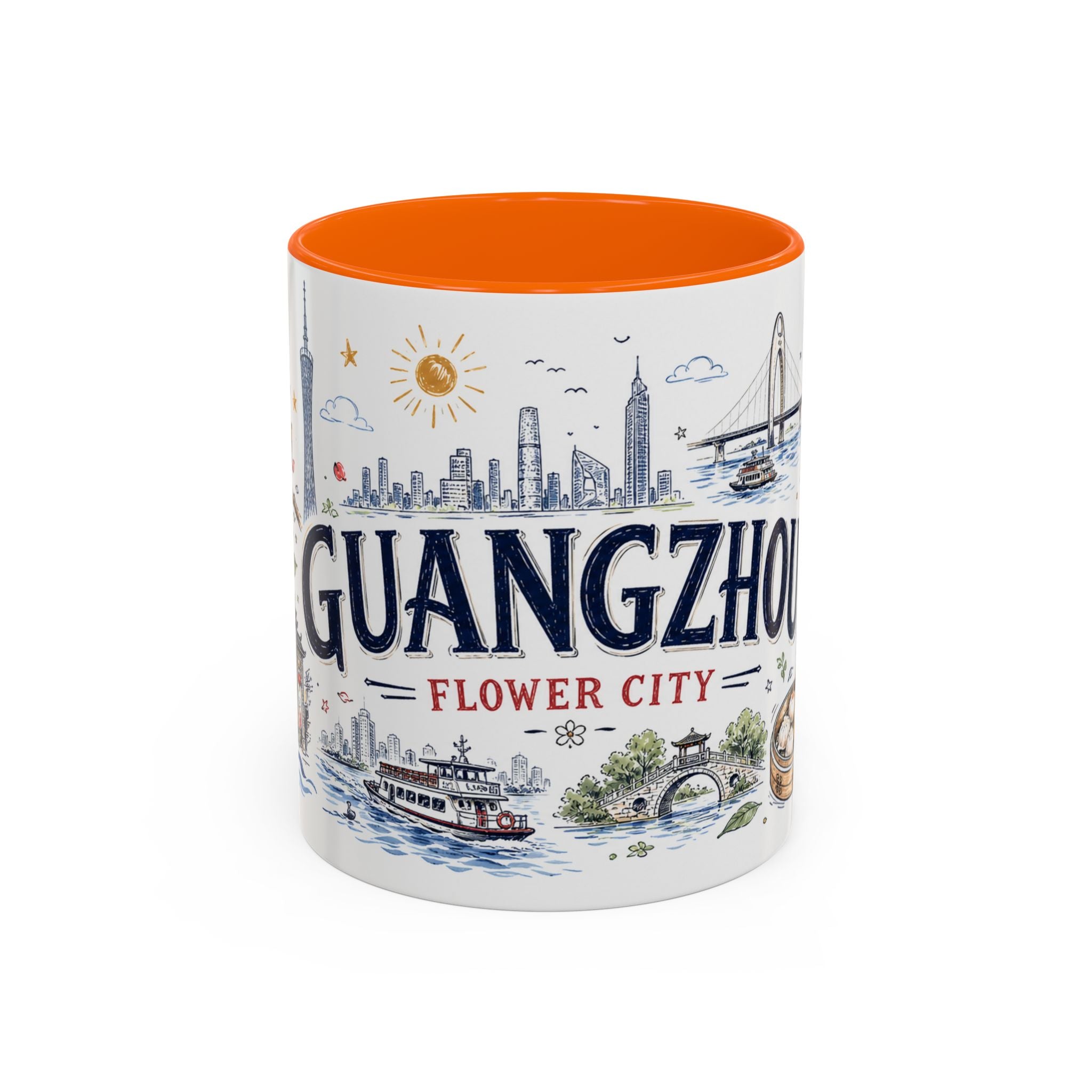 Guangzhou Coffee Mug | China Souvenir Travel Gift | Accent Color Ceramic 11oz 15oz
