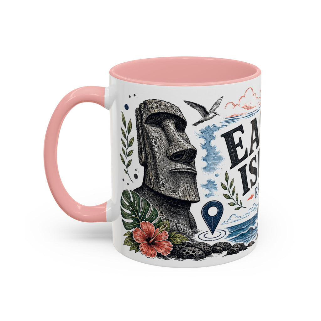 Easter Island Coffee Mug | Travel Destination Souvenir Gift | Accent Color Ceramic 11oz 15oz