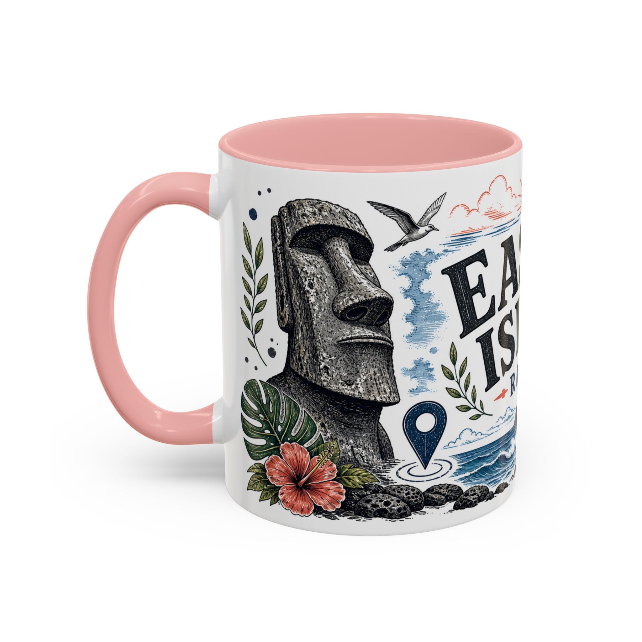 Easter Island Coffee Mug | Travel Destination Souvenir Gift | Accent Color Ceramic 11oz 15oz