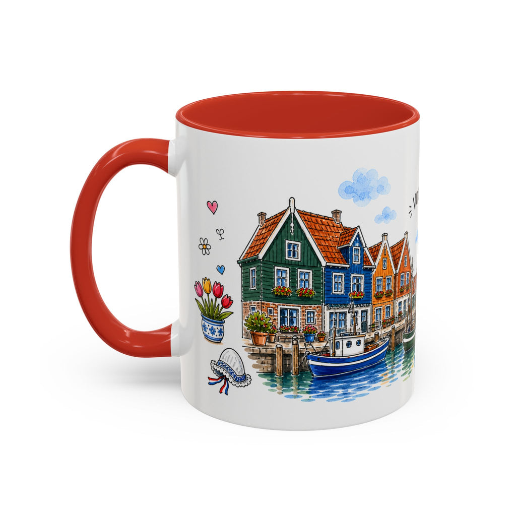 Volendam Illustrated Travel Mug | Netherlands Souvenir Accent Coffee Mug | 11oz 15oz Ceramic Cup