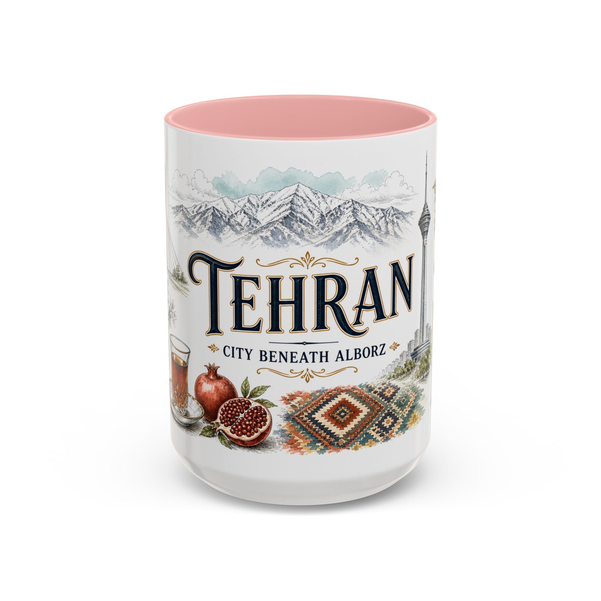 Tehran Coffee Mug | Iran Travel Souvenir | Vintage Illustrated City Gift | 11 oz 15 oz Accent Mug