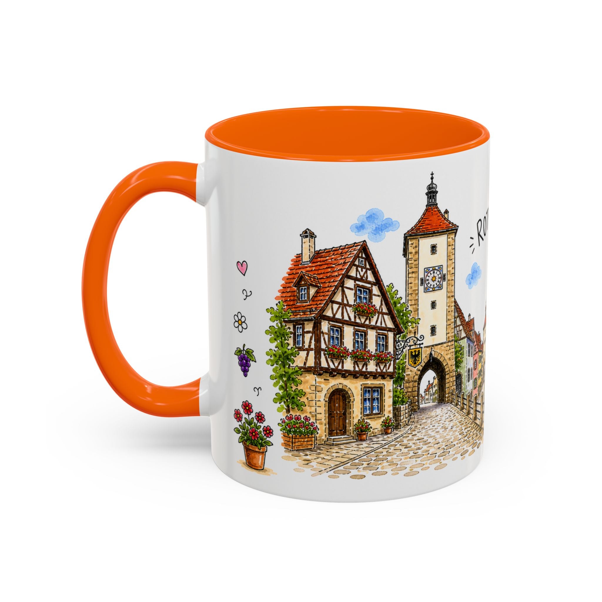 Rothenburg Illustrated Travel Mug | Germany Souvenir Accent Coffee Mug | 11oz 15oz Ceramic Cup